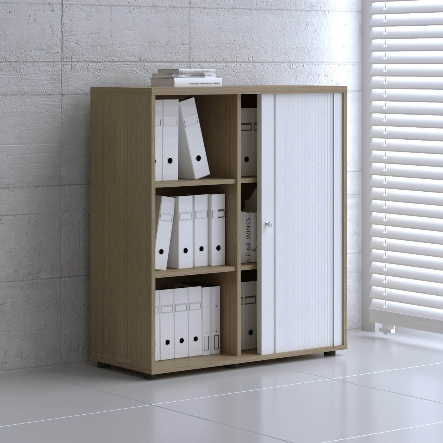 Standard Office W39.4" Tambour Cabinet w/3 Shelves & Lockable Door