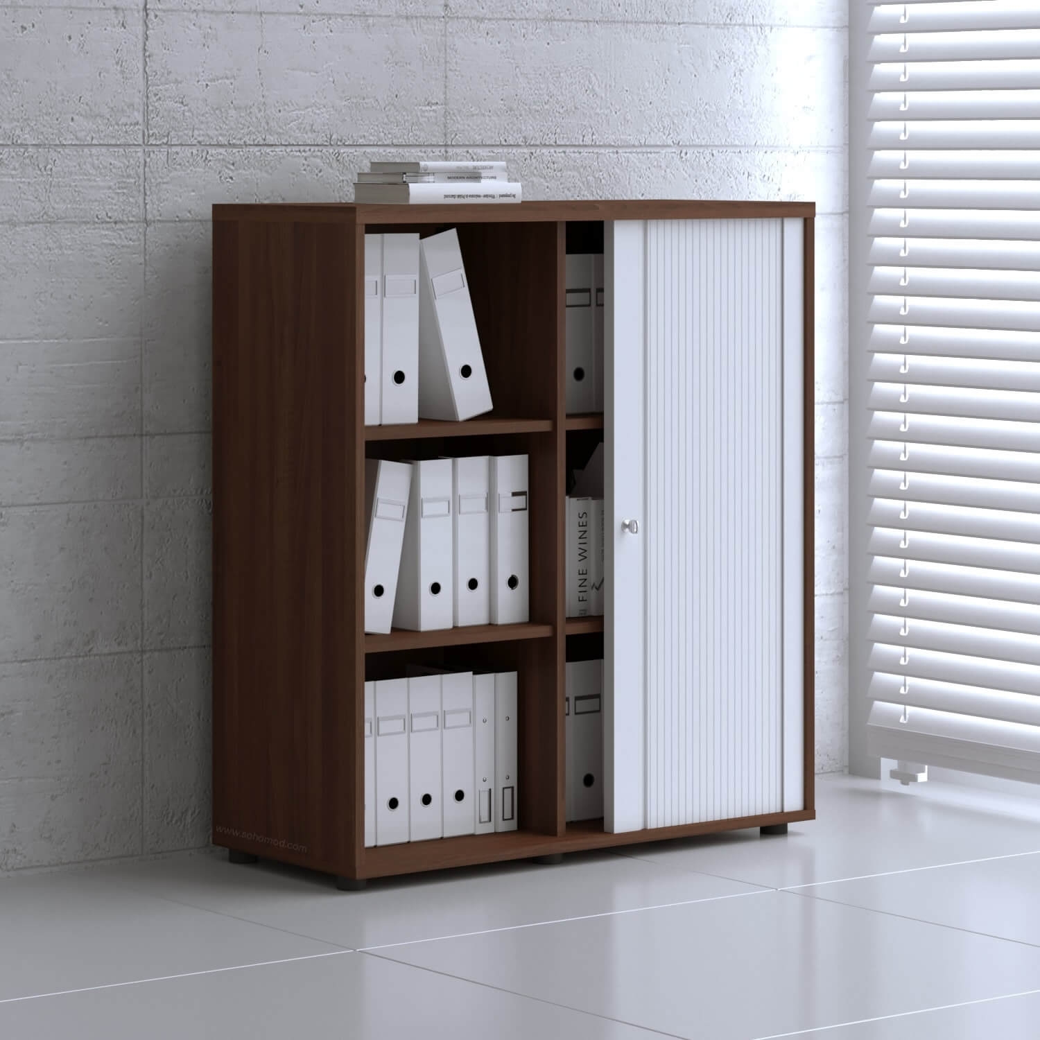 Standard Office W39.4" Tambour Cabinet w/3 Shelves & Lockable Door