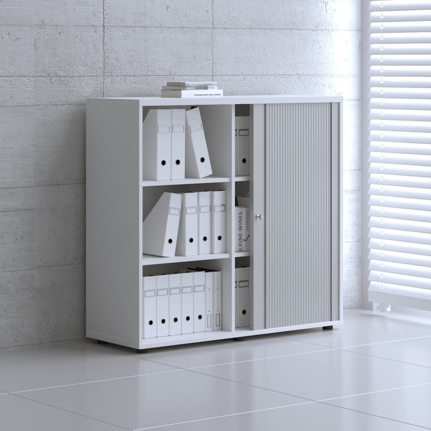 Standard Office W47.2" Tambour Cabinet w/3 Shelves & Lockable Door