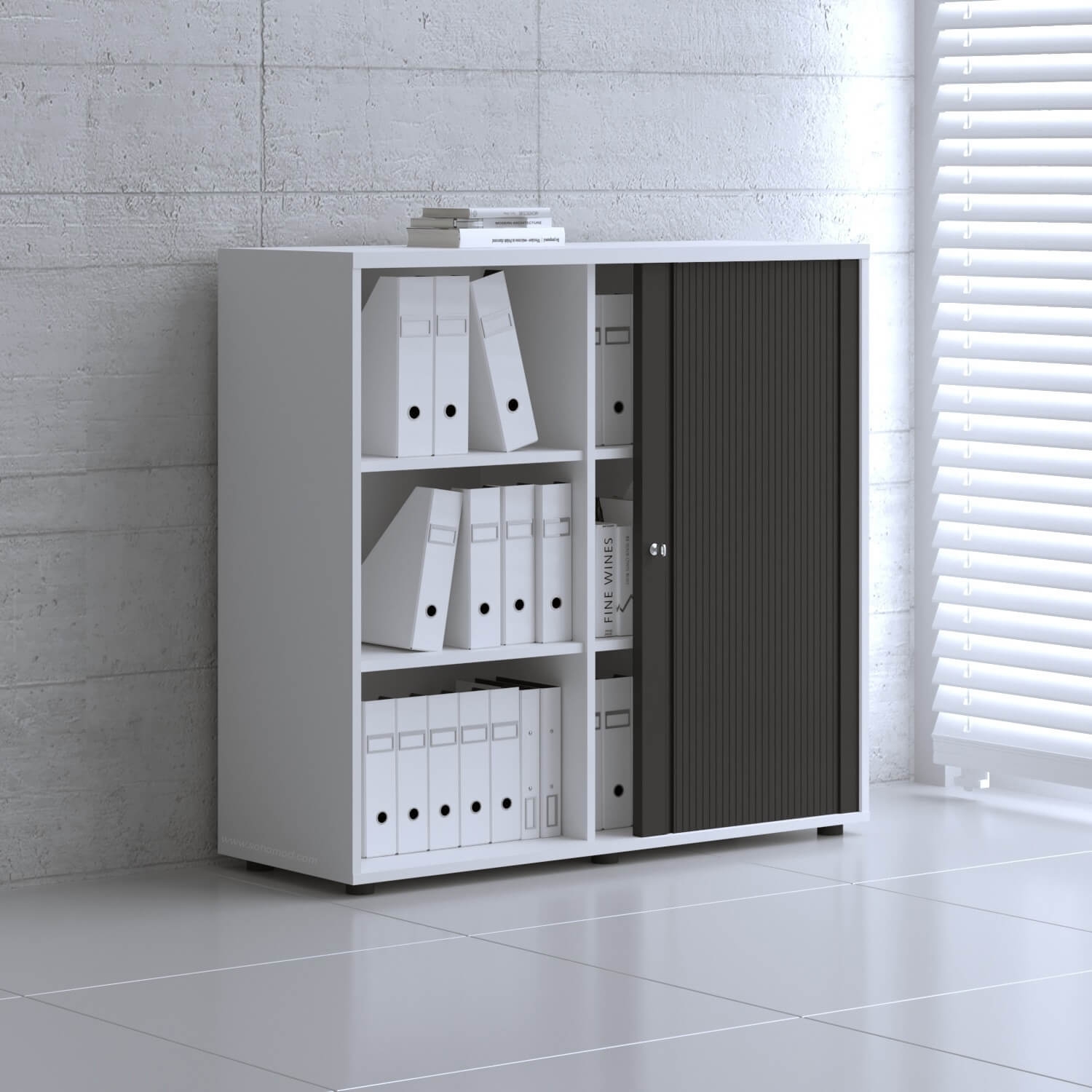Standard Office W47.2" Tambour Cabinet w/3 Shelves & Lockable Door