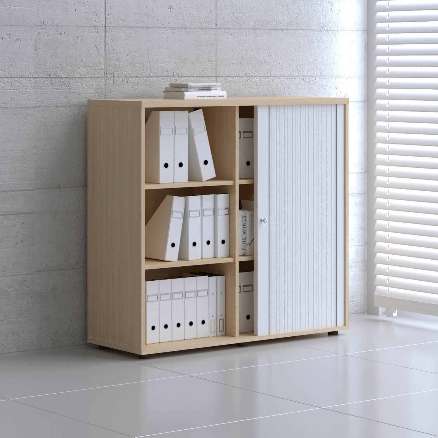 Standard Office W47.2" Tambour Cabinet w/3 Shelves & Lockable Door