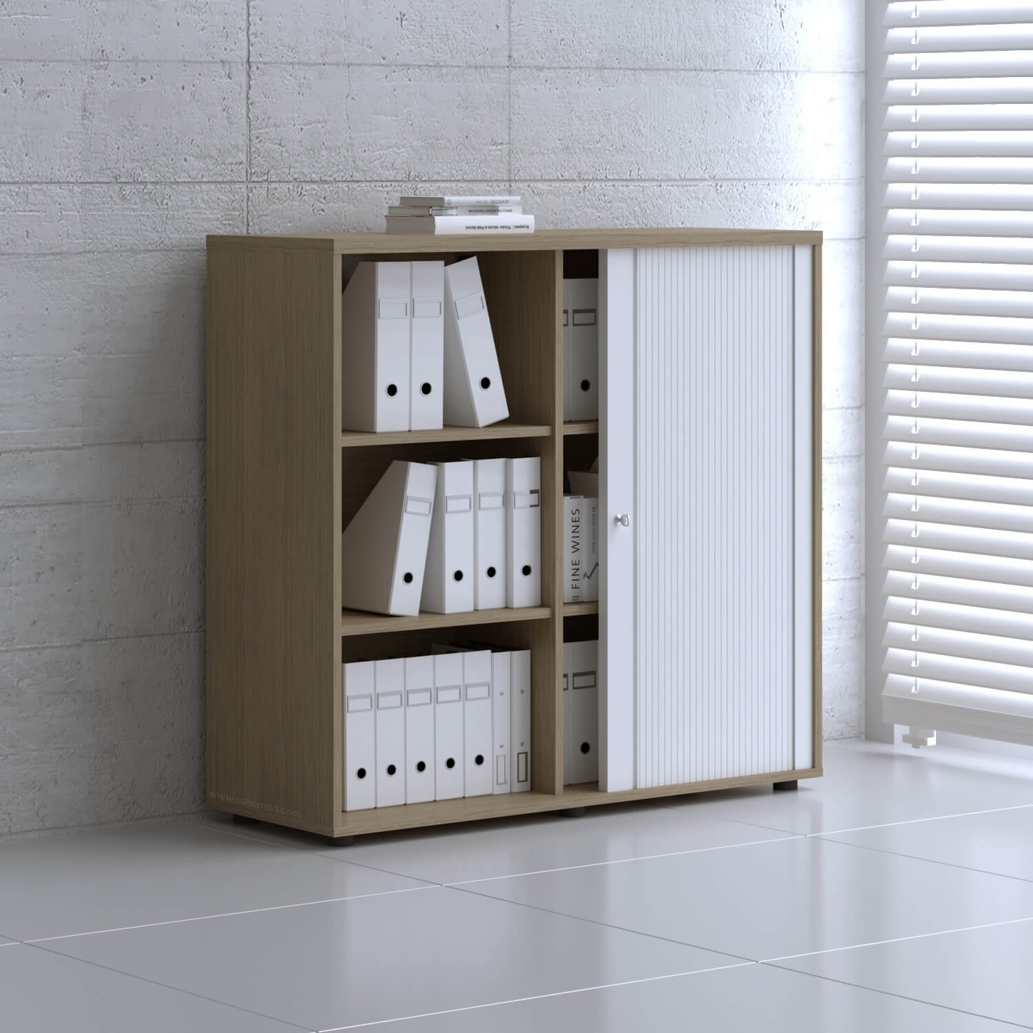 Standard Office W47.2" Tambour Cabinet w/3 Shelves & Lockable Door
