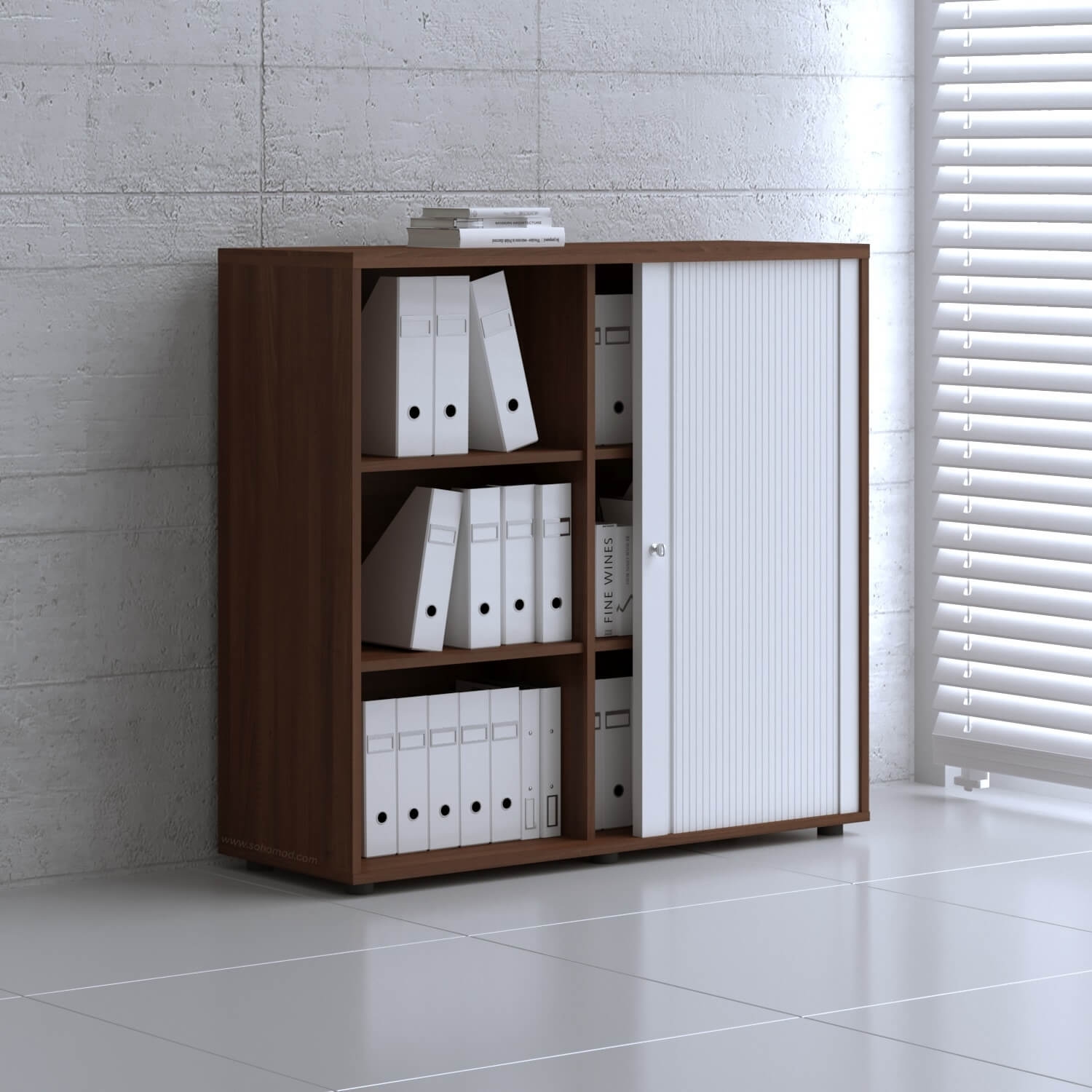 Standard Office W47.2" Tambour Cabinet w/3 Shelves & Lockable Door