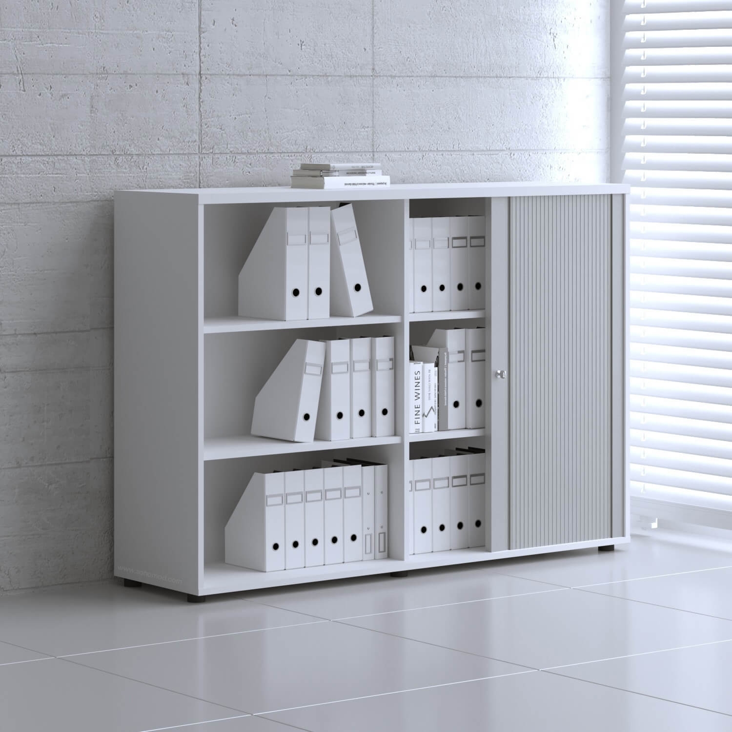 Standard Office W63" Tambour Cabinet w/3 Shelves & Lockable Door