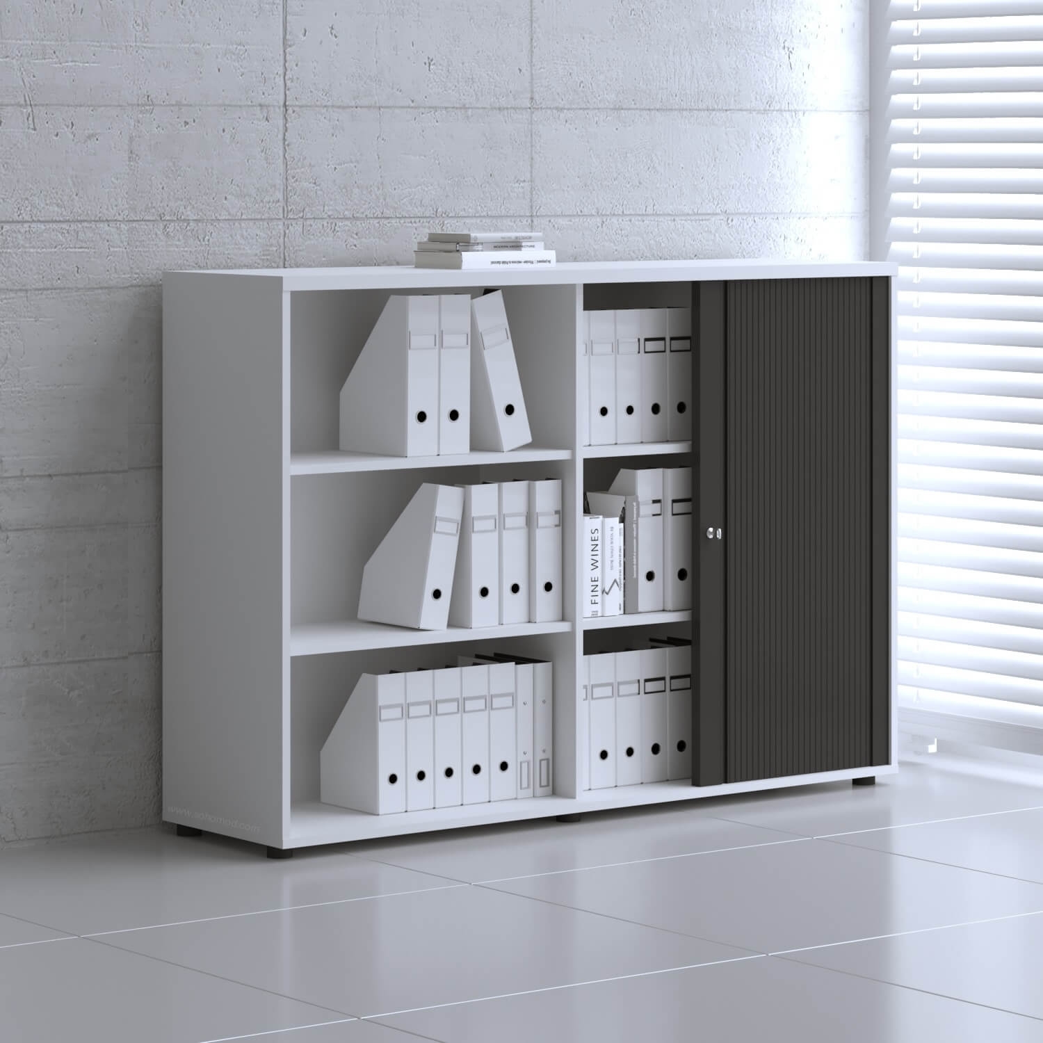 Standard Office W63" Tambour Cabinet w/3 Shelves & Lockable Door