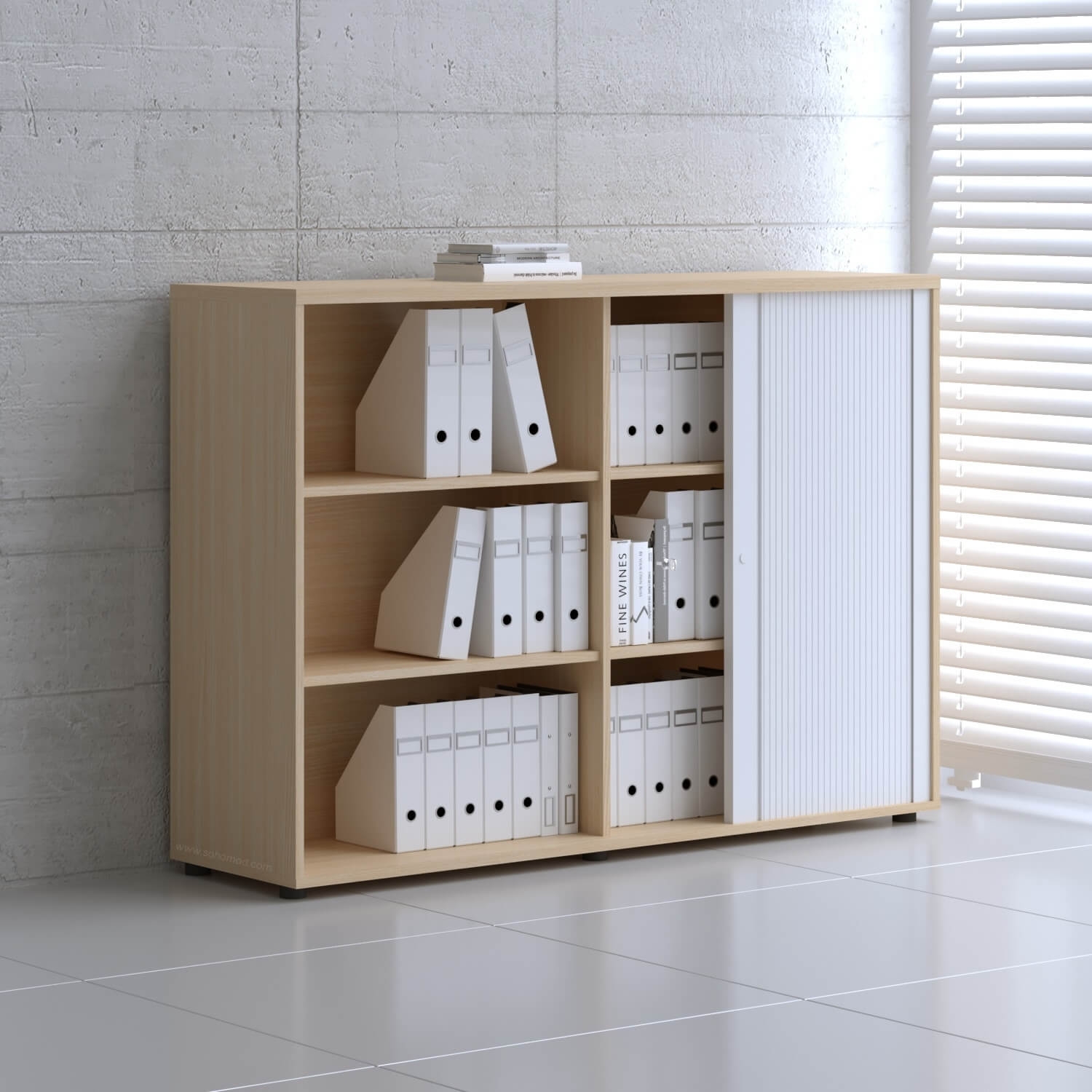 Standard Office W63" Tambour Cabinet w/3 Shelves & Lockable Door
