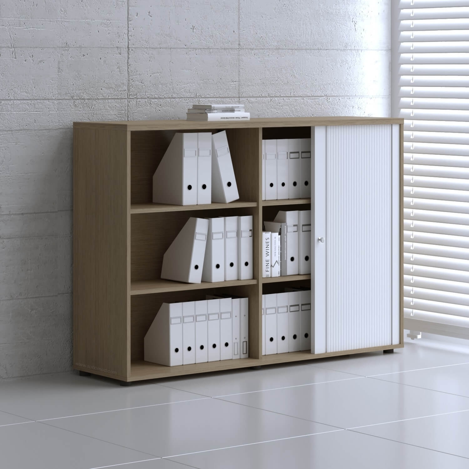Standard Office W63" Tambour Cabinet w/3 Shelves & Lockable Door