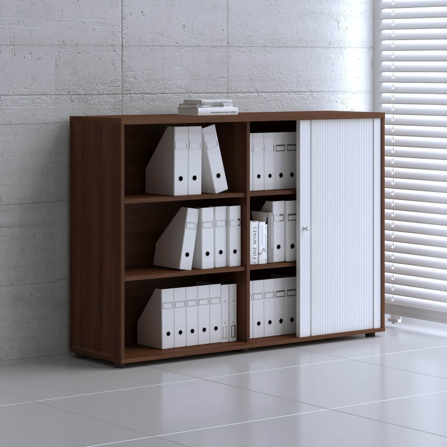 Standard Office W63" Tambour Cabinet w/3 Shelves & Lockable Door