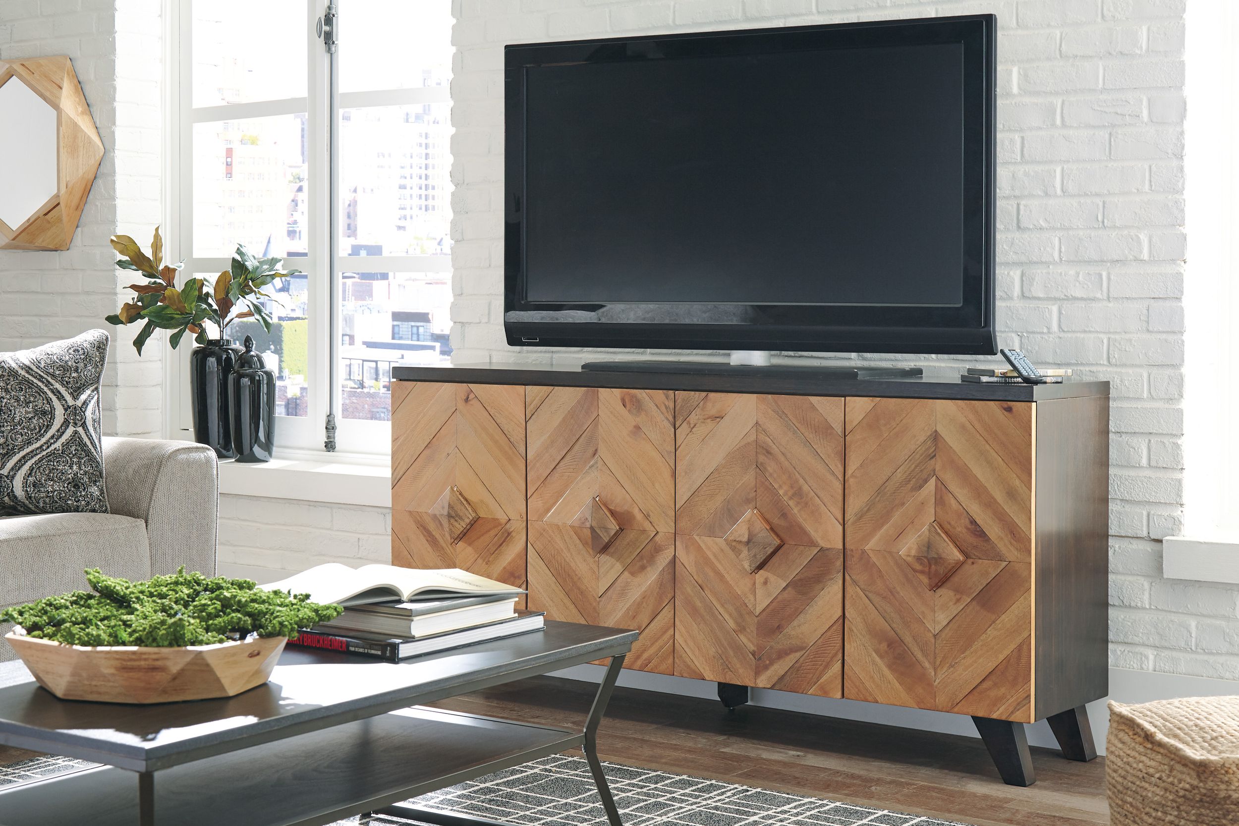 Robin Ridge 4-Door Accent Cabinet | Two-Tone Brown Sideboard