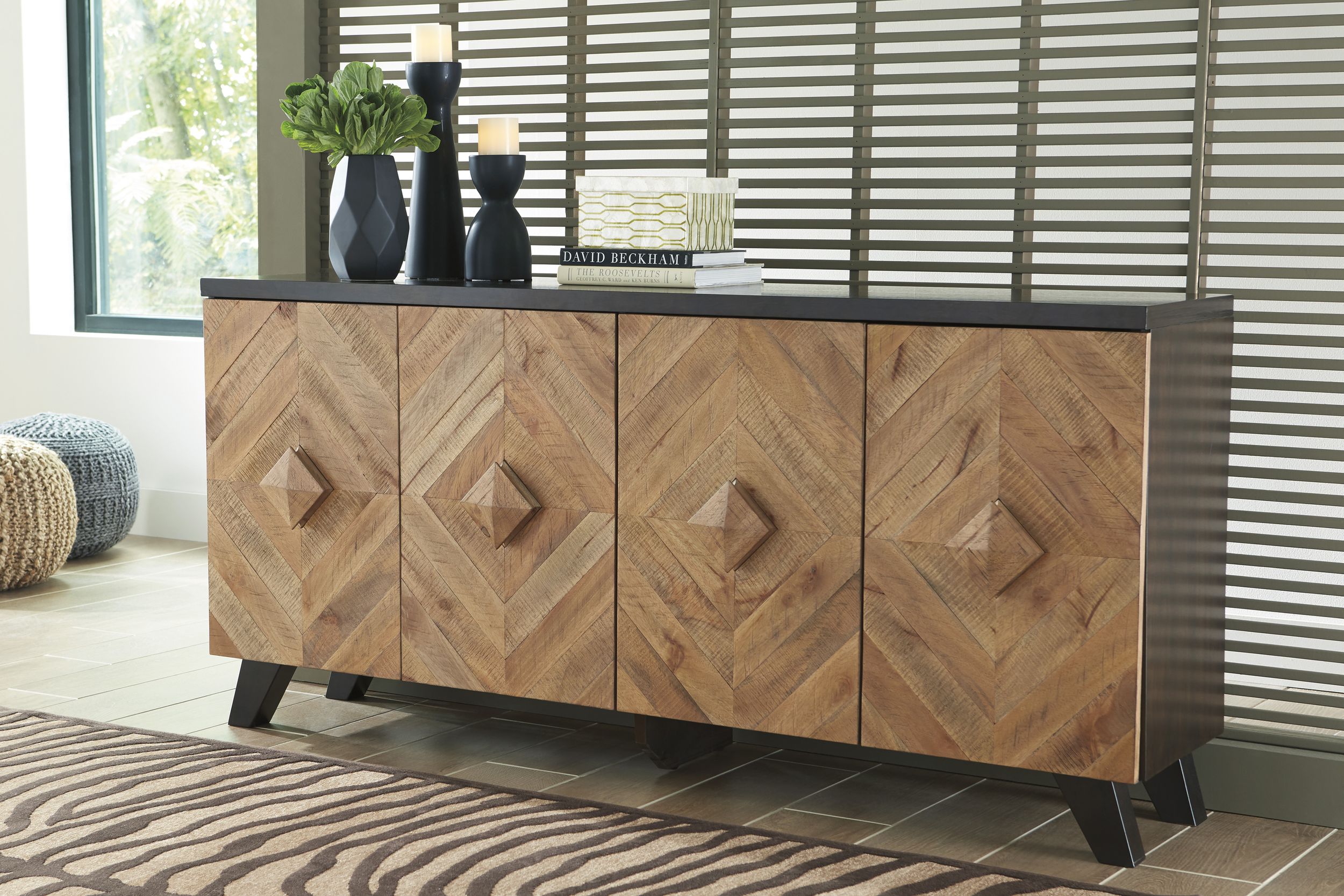 Robin Ridge 4-Door Accent Cabinet | Two-Tone Brown Sideboard