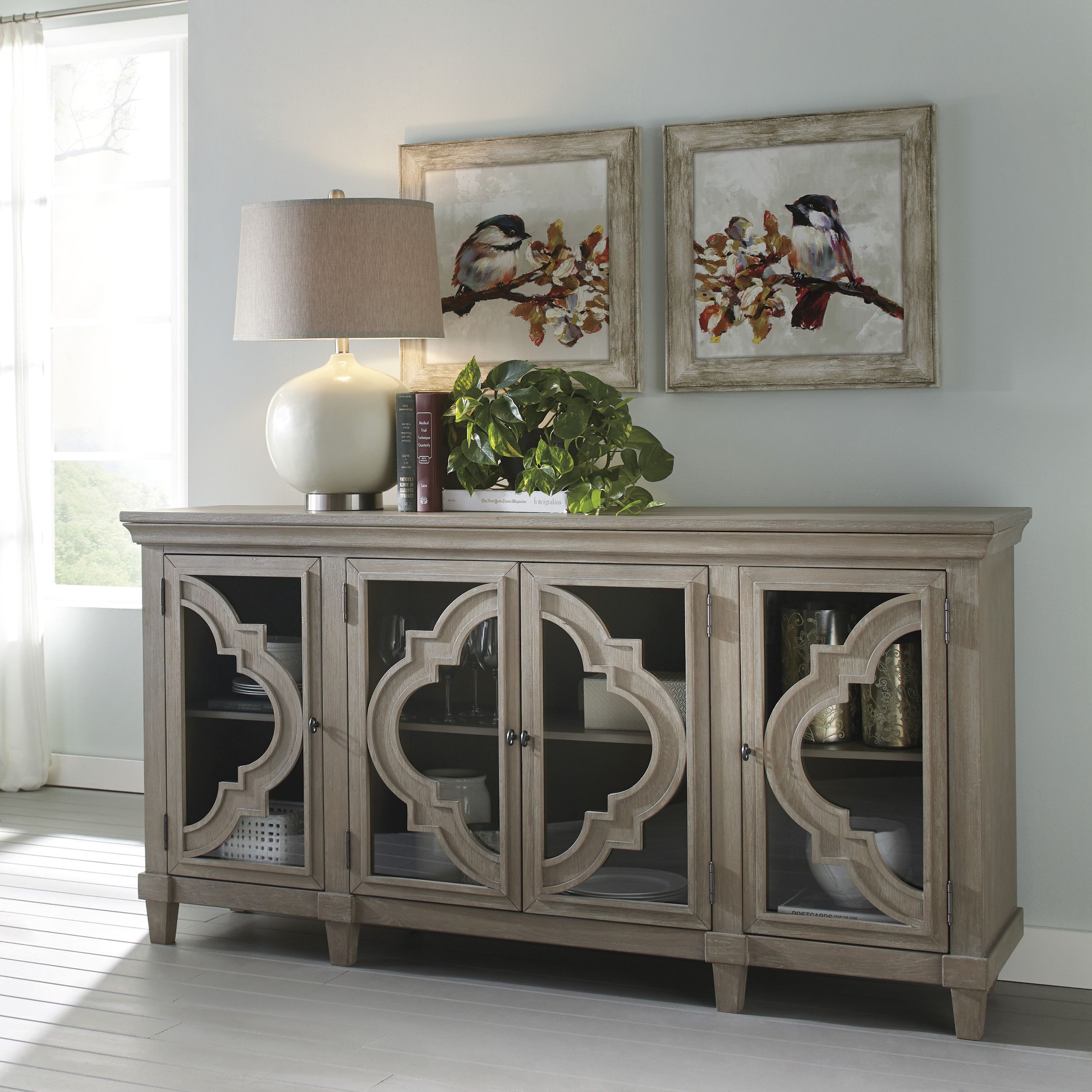 Fossil Ridge 4-Door Wood Accent Cabinet | Gray Storage