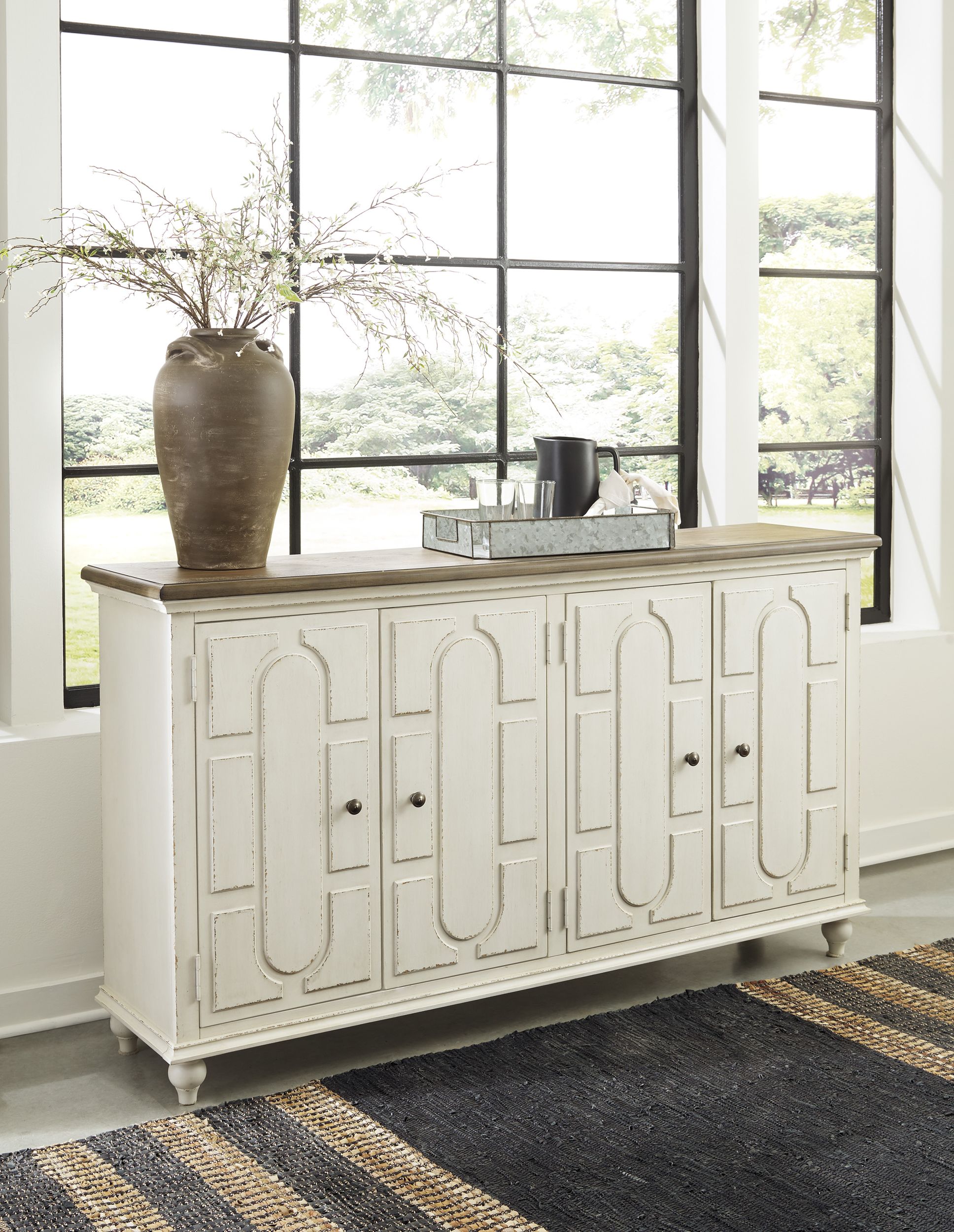 Roranville 4-Door Accent Cabinet | Antique White & Brown