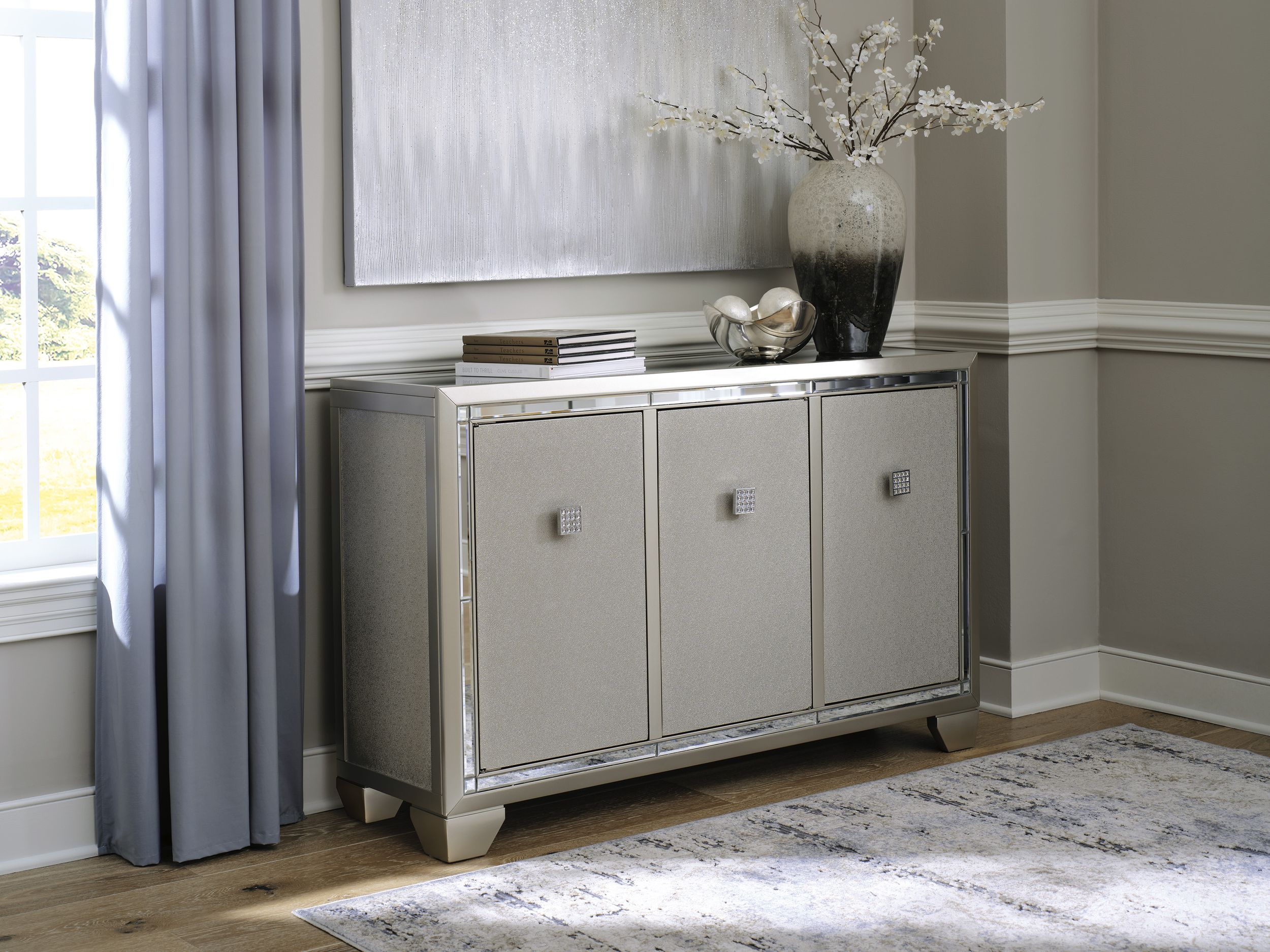 Chaseton 3-Door Accent Cabinet | Champagne Glam Storage