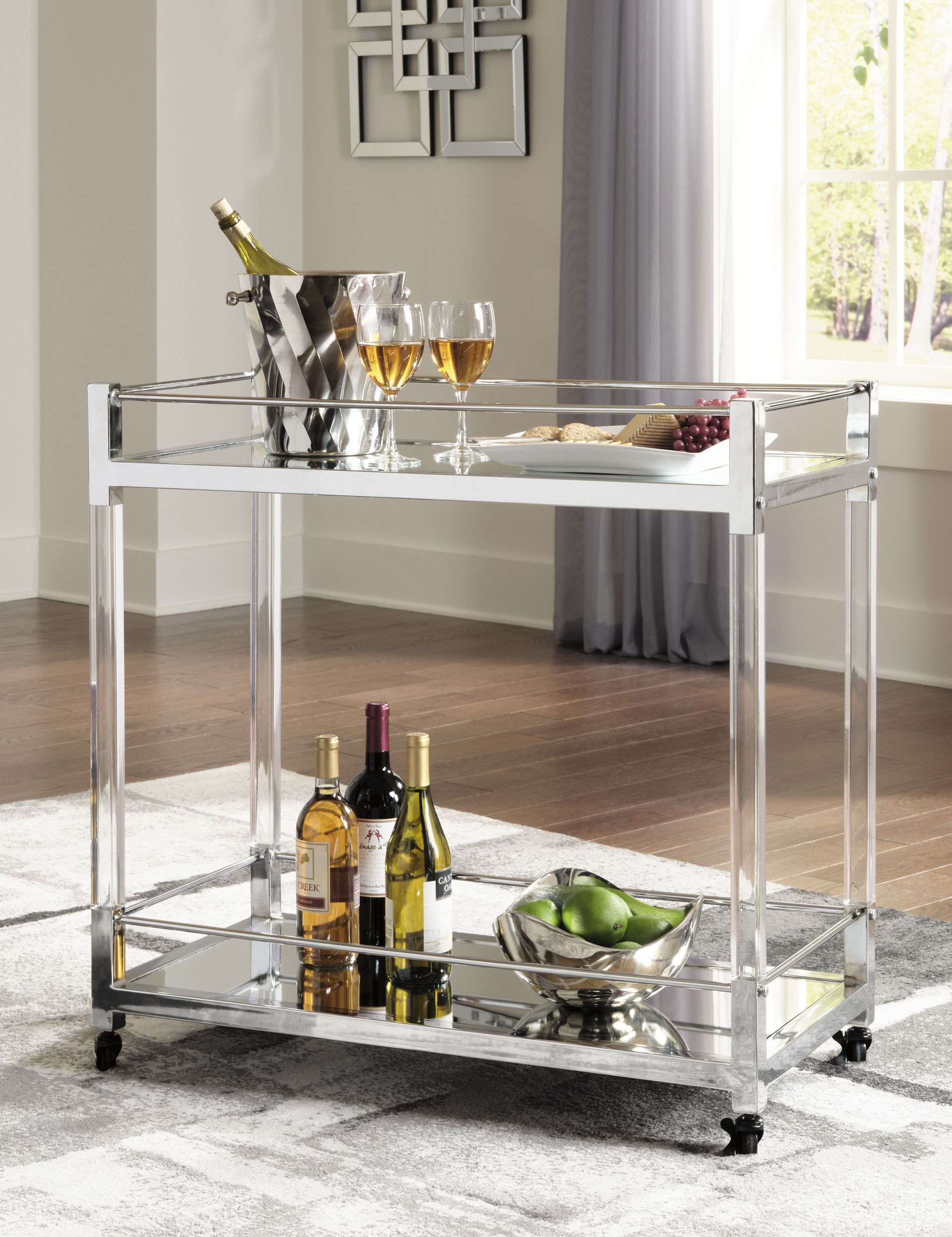 Chaseton Acrylic & Metal Bar Cart | Modern Glam Drink Station