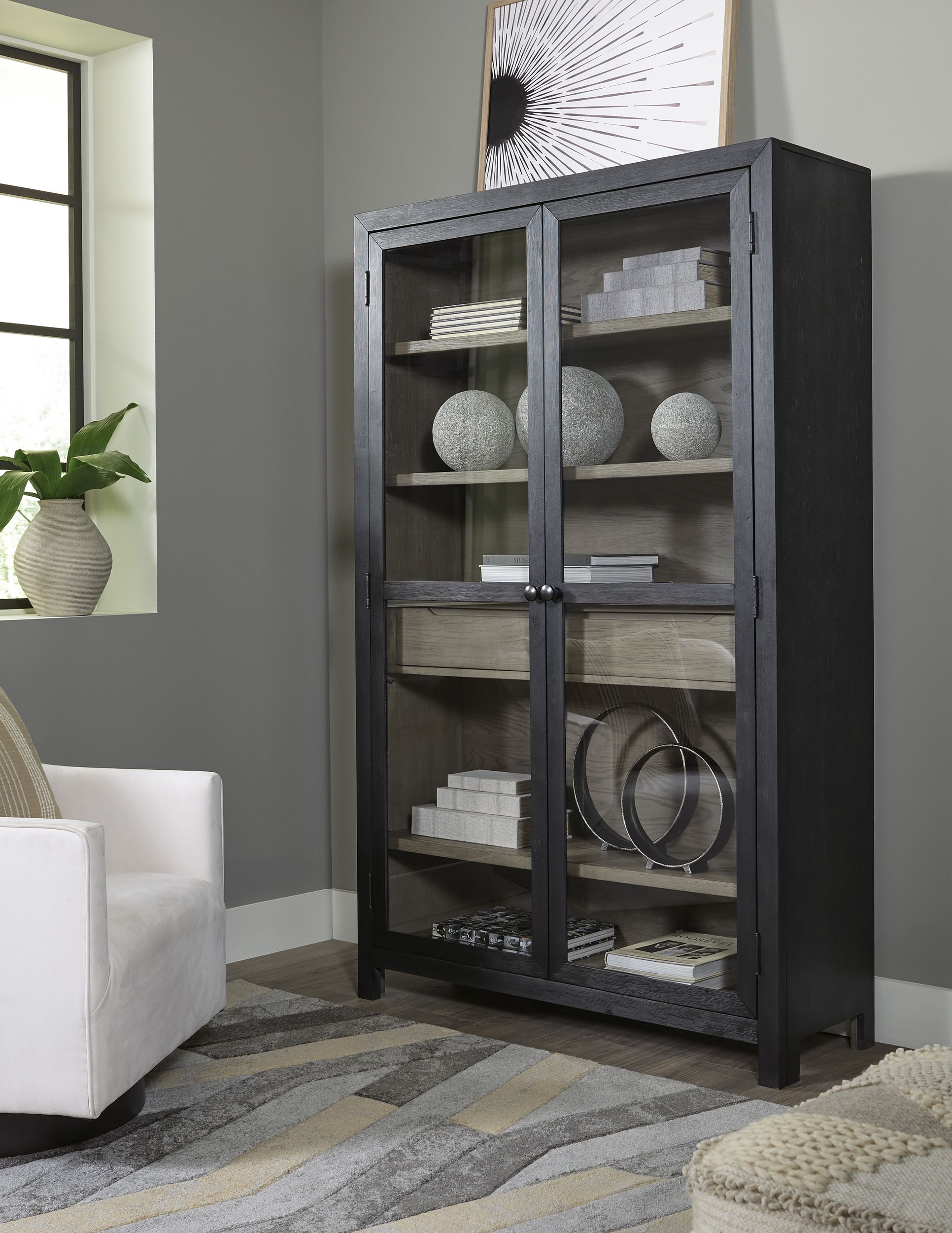 Lenston Vertical 2-Door, 1-Drawer Accent Cabinet | Black & Gray