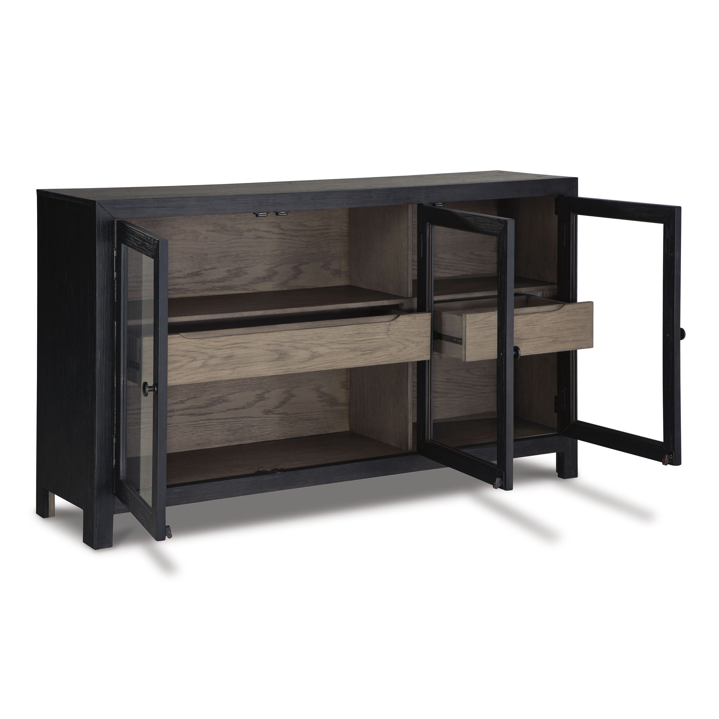Lenston Horizontal 3-Door, 2-Drawer Accent Cabinet | Black & Gray