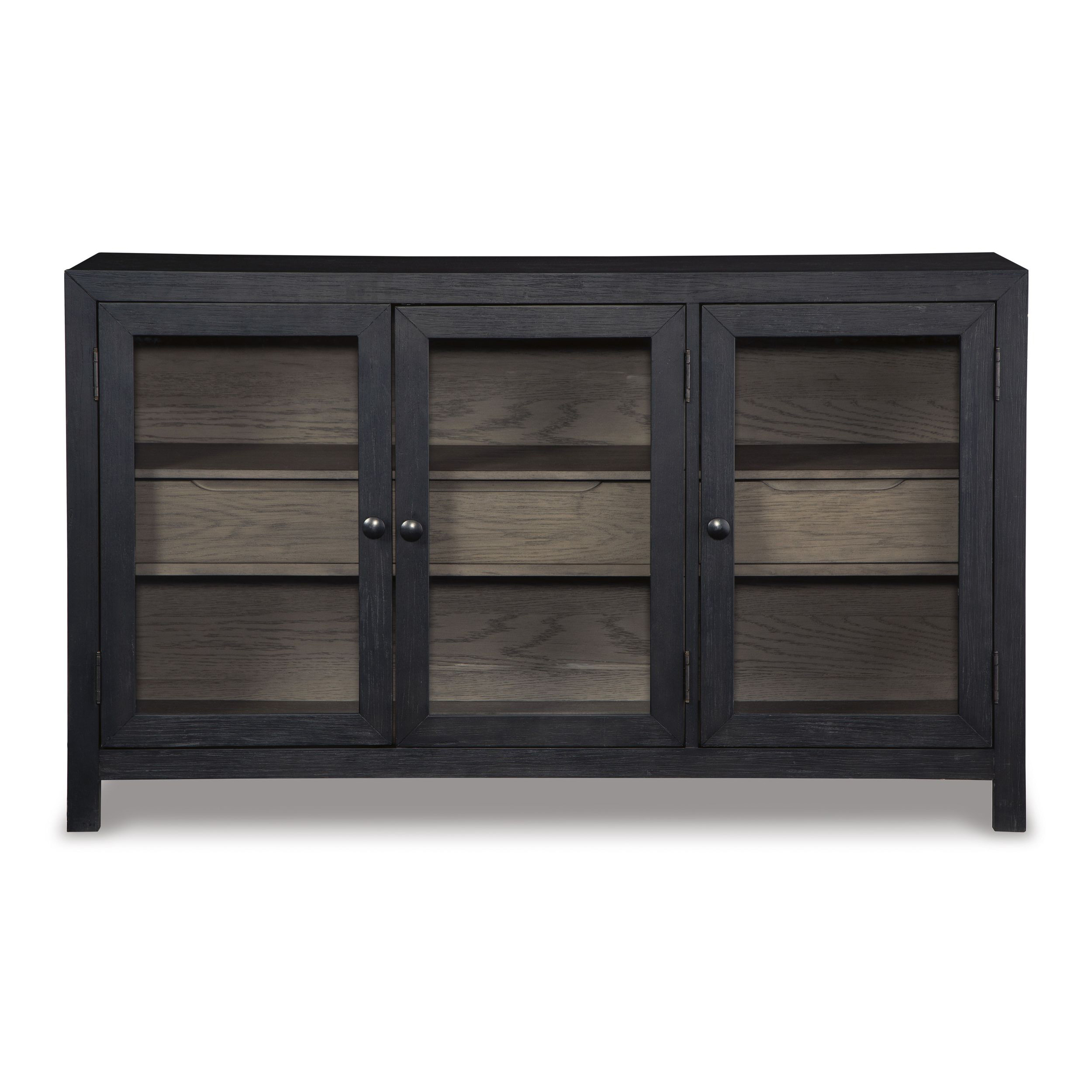 Lenston Horizontal 3-Door, 2-Drawer Accent Cabinet | Black & Gray