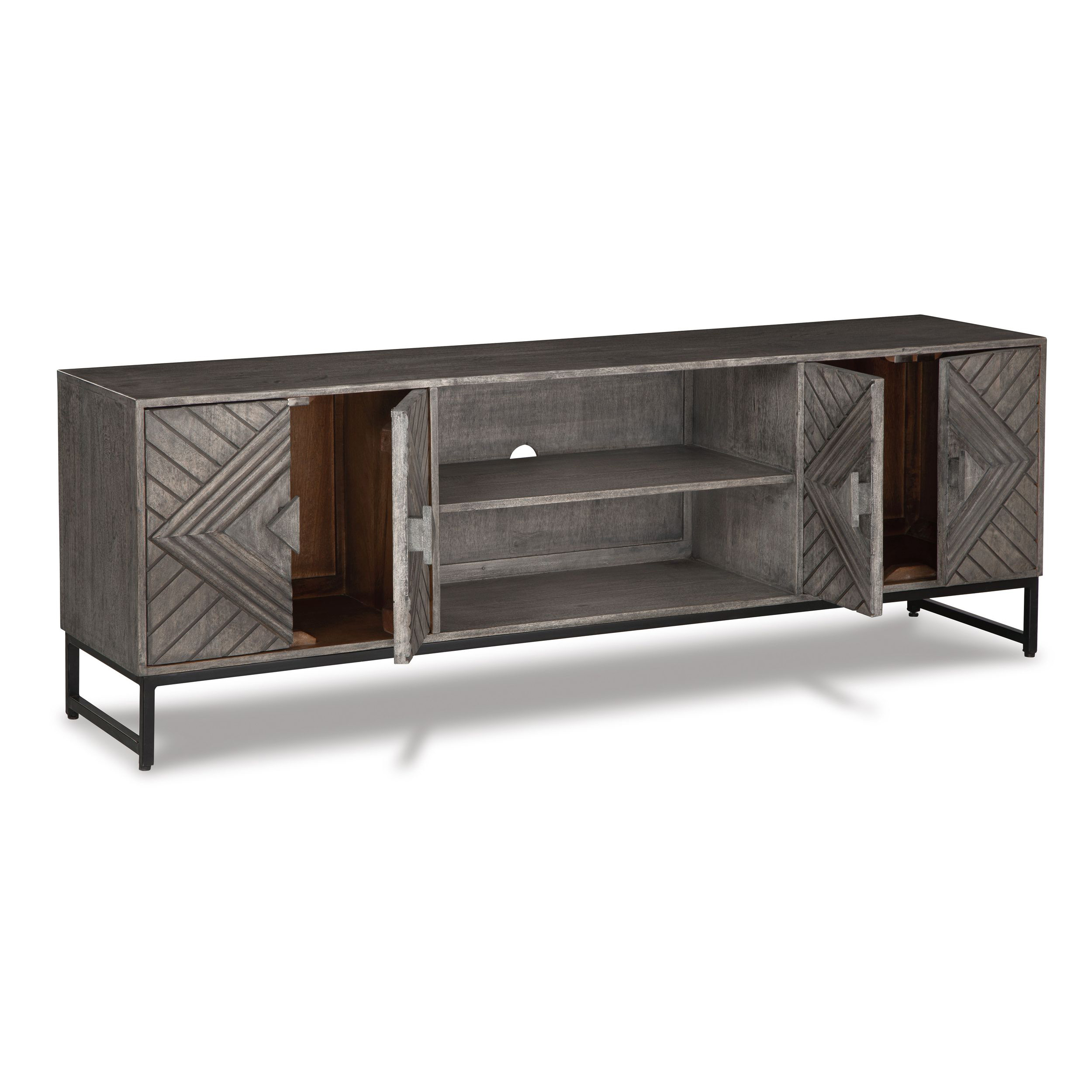 Treybrook 71" Accent Cabinet | Distressed Gray & Industrial Black