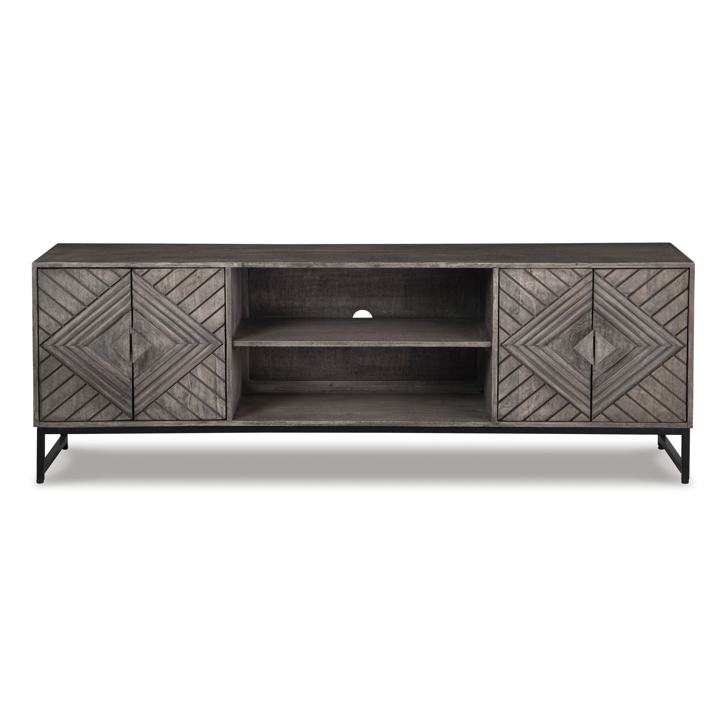 Treybrook 71" Accent Cabinet | Distressed Gray & Industrial Black