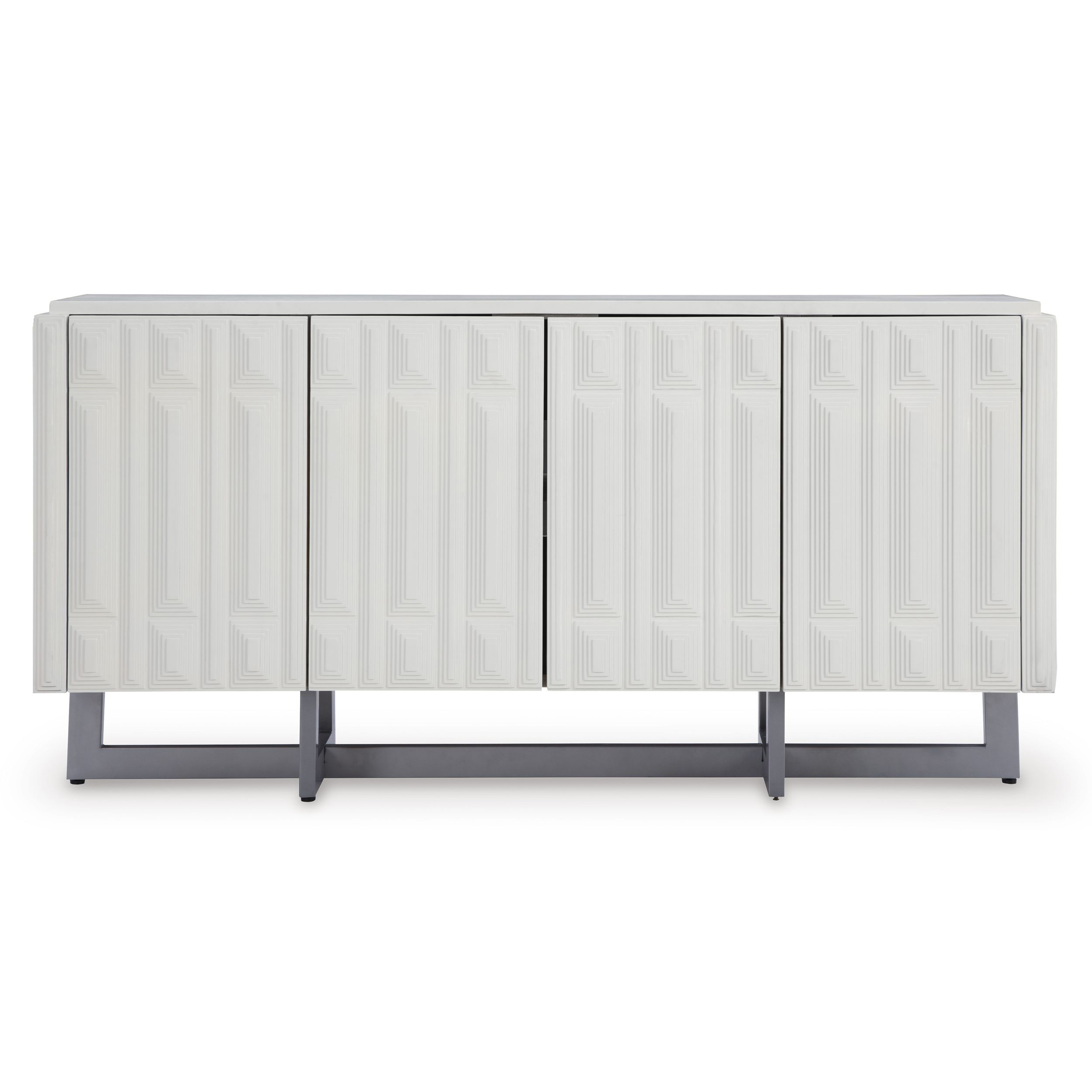 Ornawel 4-Door Accent Cabinet | Distressed White Wood & Metal