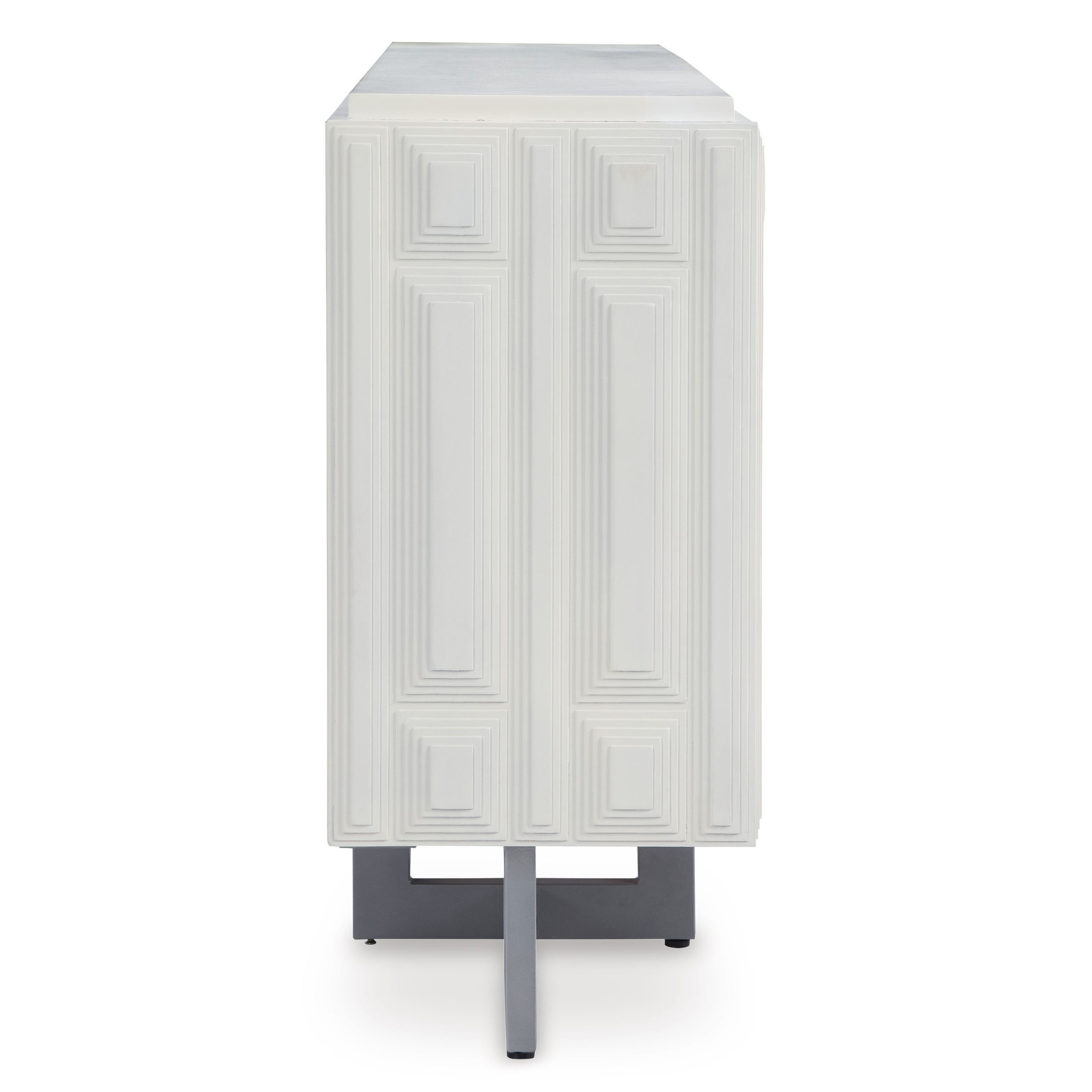 Ornawel 4-Door Accent Cabinet | Distressed White Wood & Metal