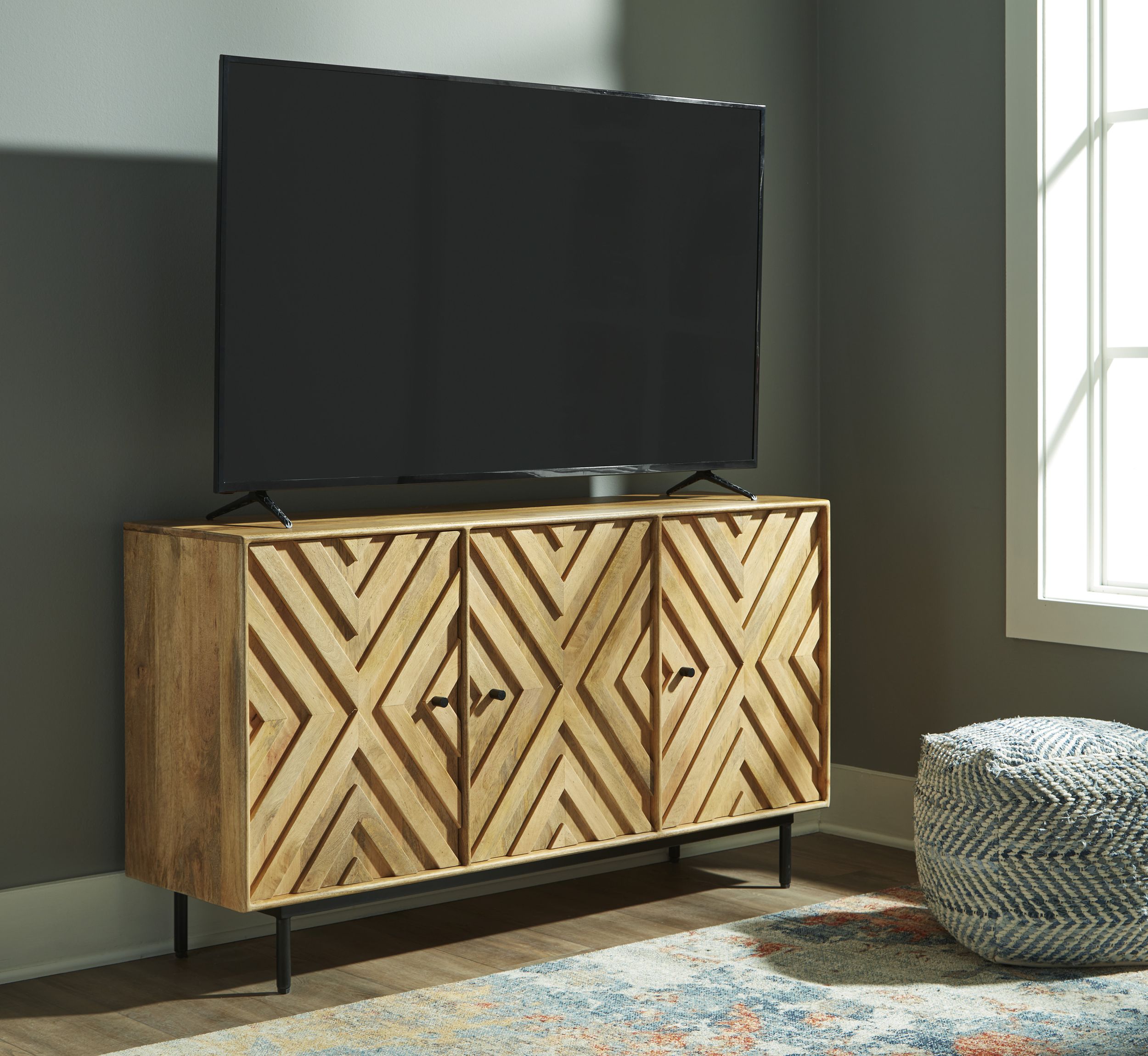 Cadewick Natural Wood 3-Door Accent Cabinet | Storage