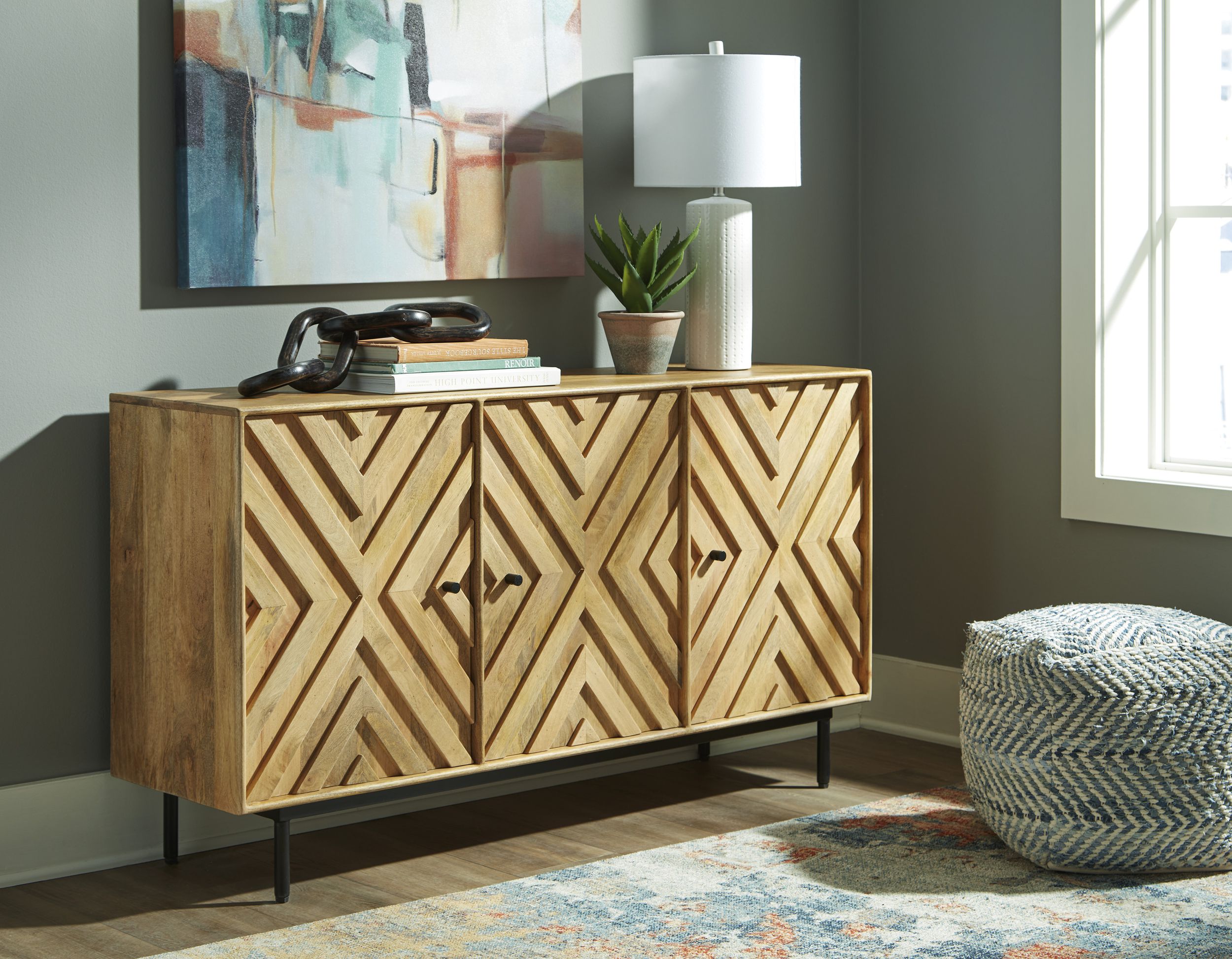 Cadewick Natural Wood 3-Door Accent Cabinet | Storage