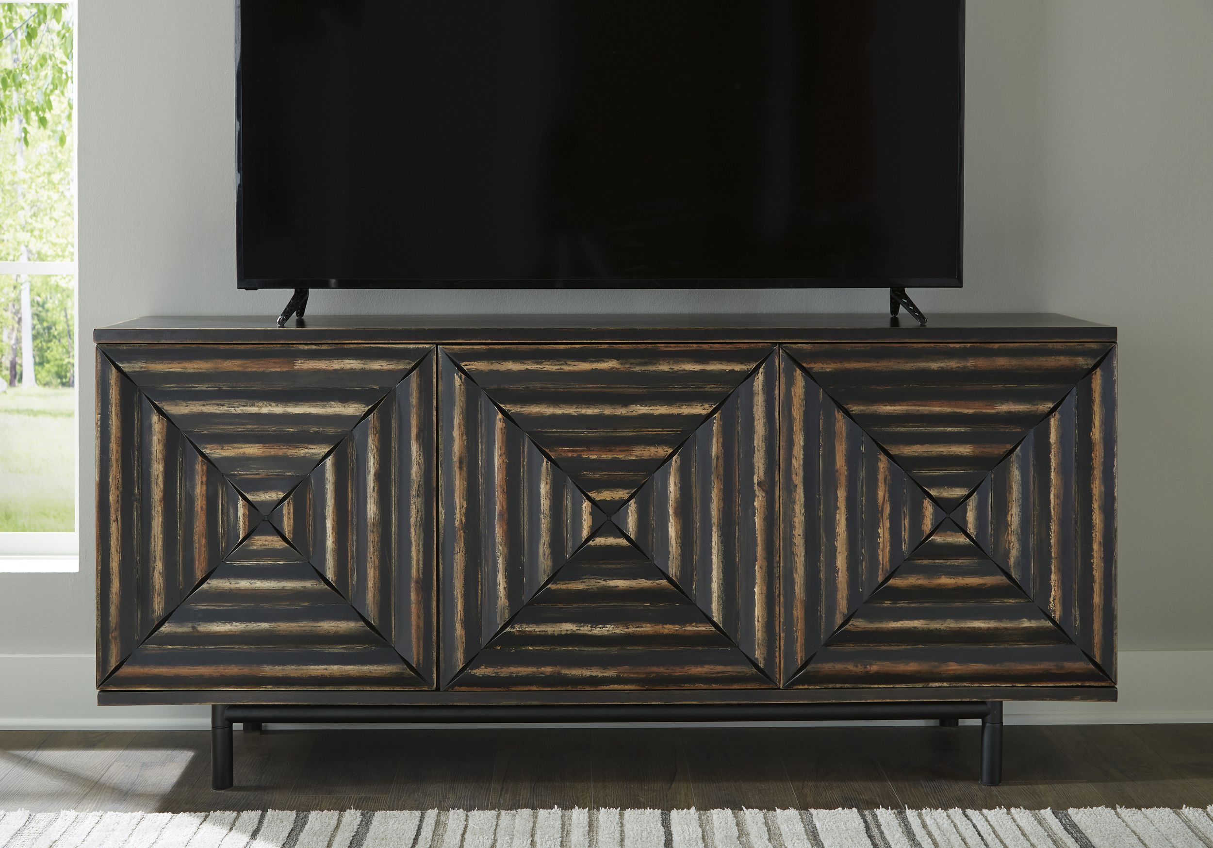 Fair Ridge 3-Door Accent Cabinet | Geometric Black Storage