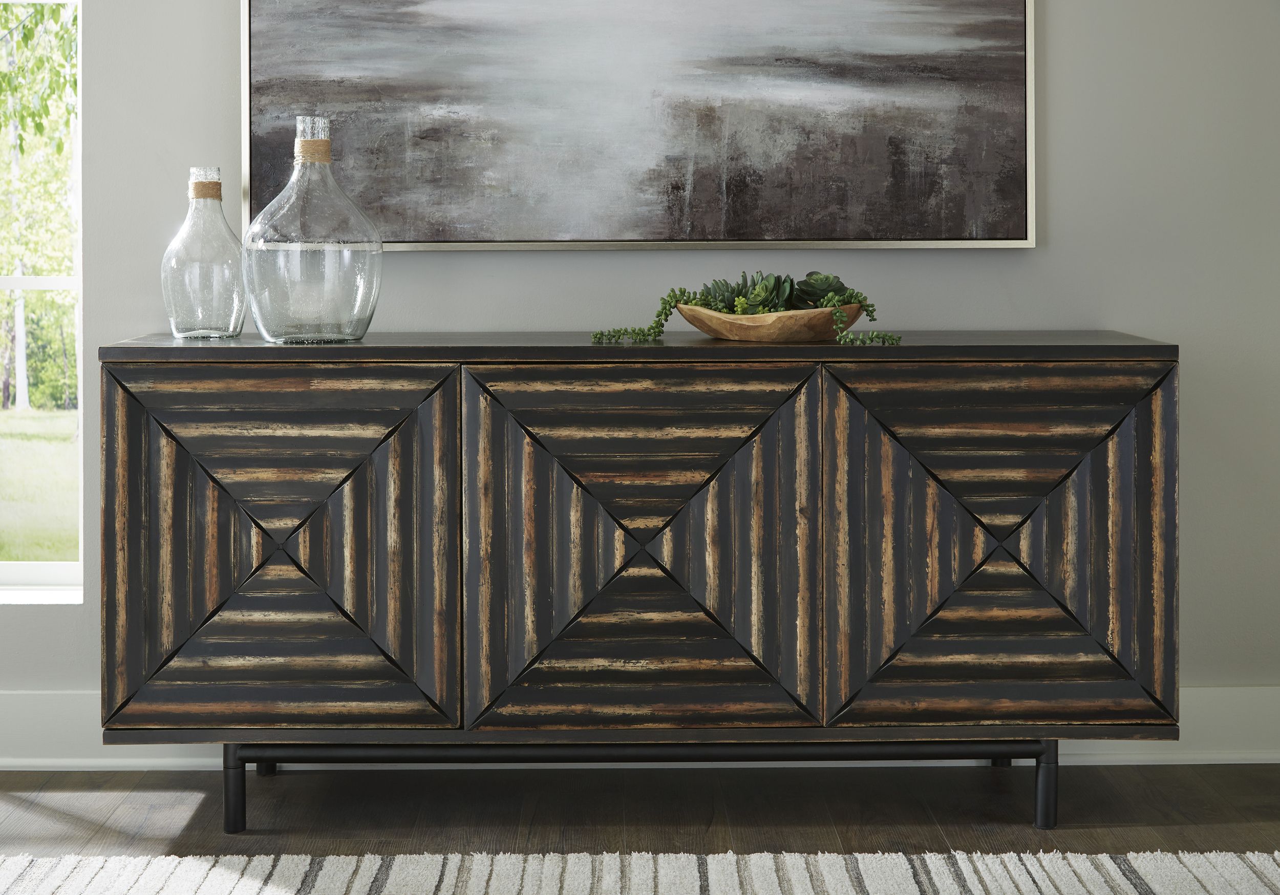 Fair Ridge 3-Door Accent Cabinet | Geometric Black Storage