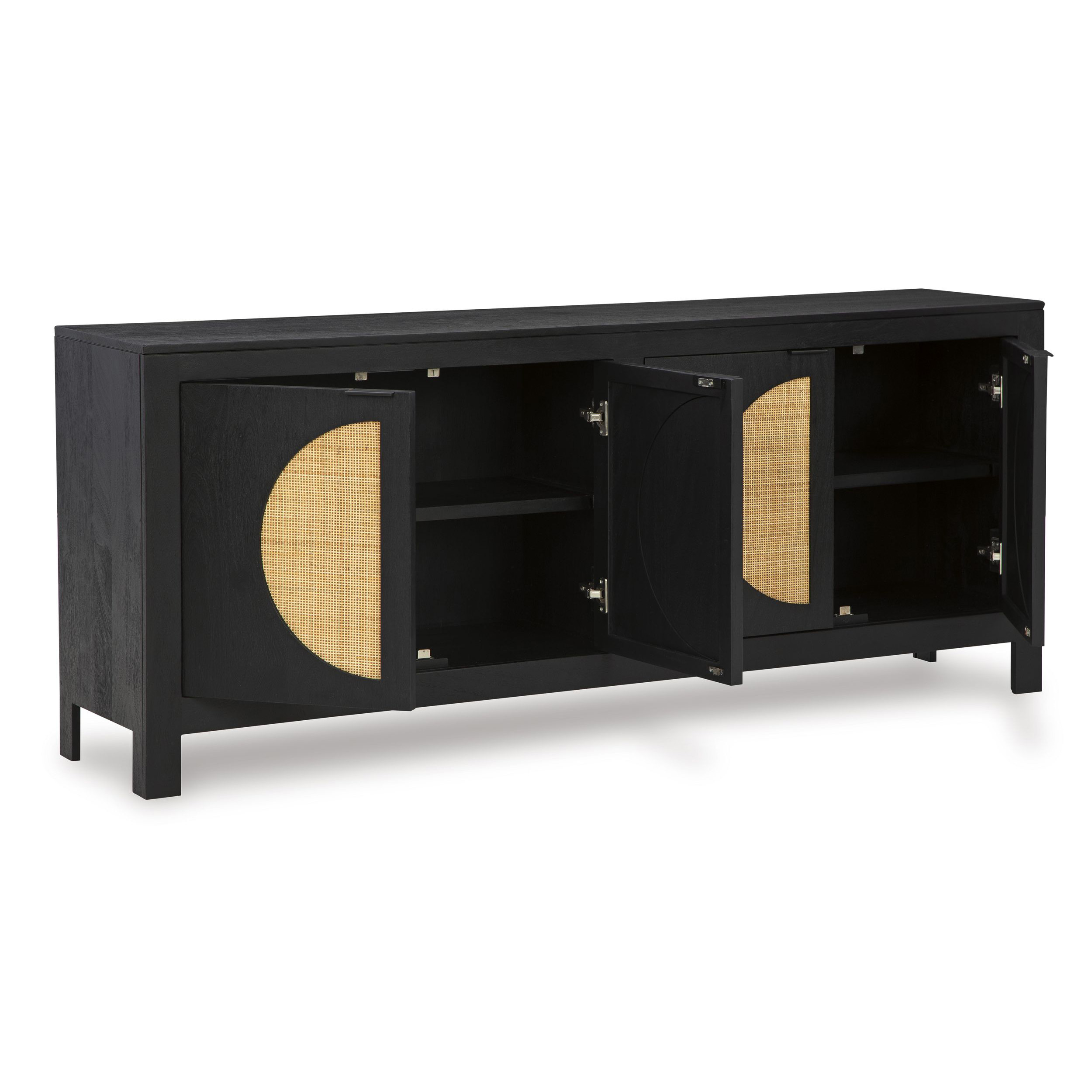 Cliffiings 4-Door Wood Accent Cabinet | Cane & Black Finish
