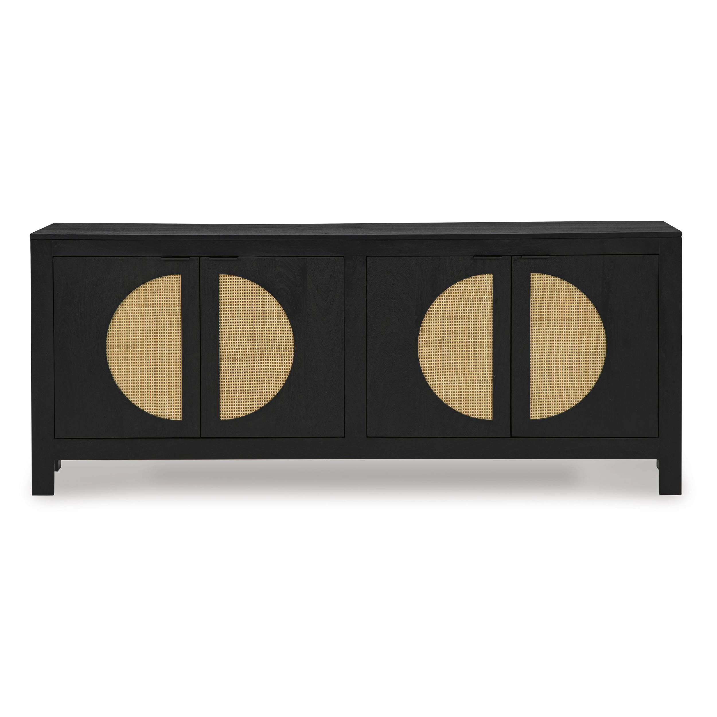 Cliffiings 4-Door Wood Accent Cabinet | Cane & Black Finish