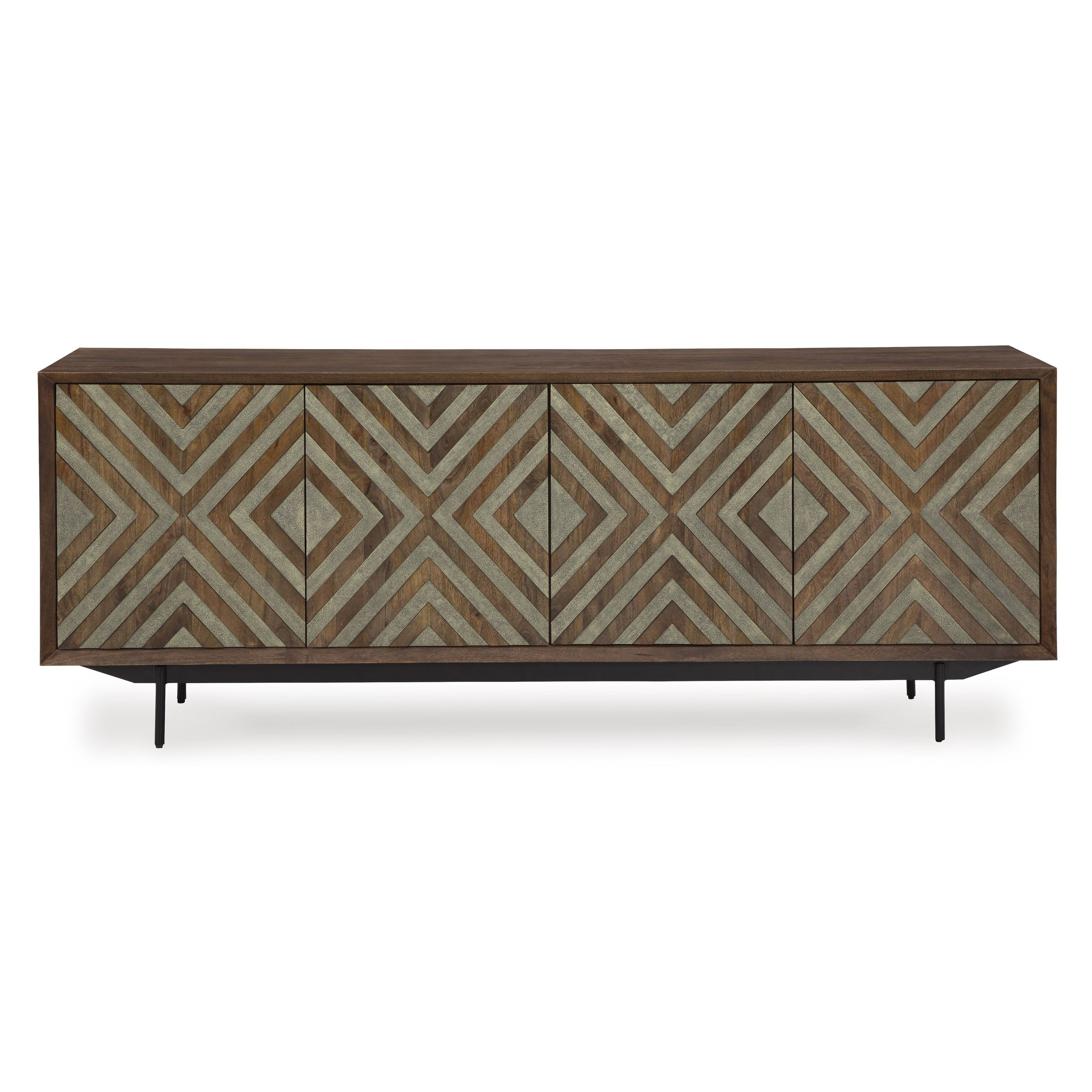 Dreggan 4-Door Wood Accent Cabinet | Brown & Gold Glam