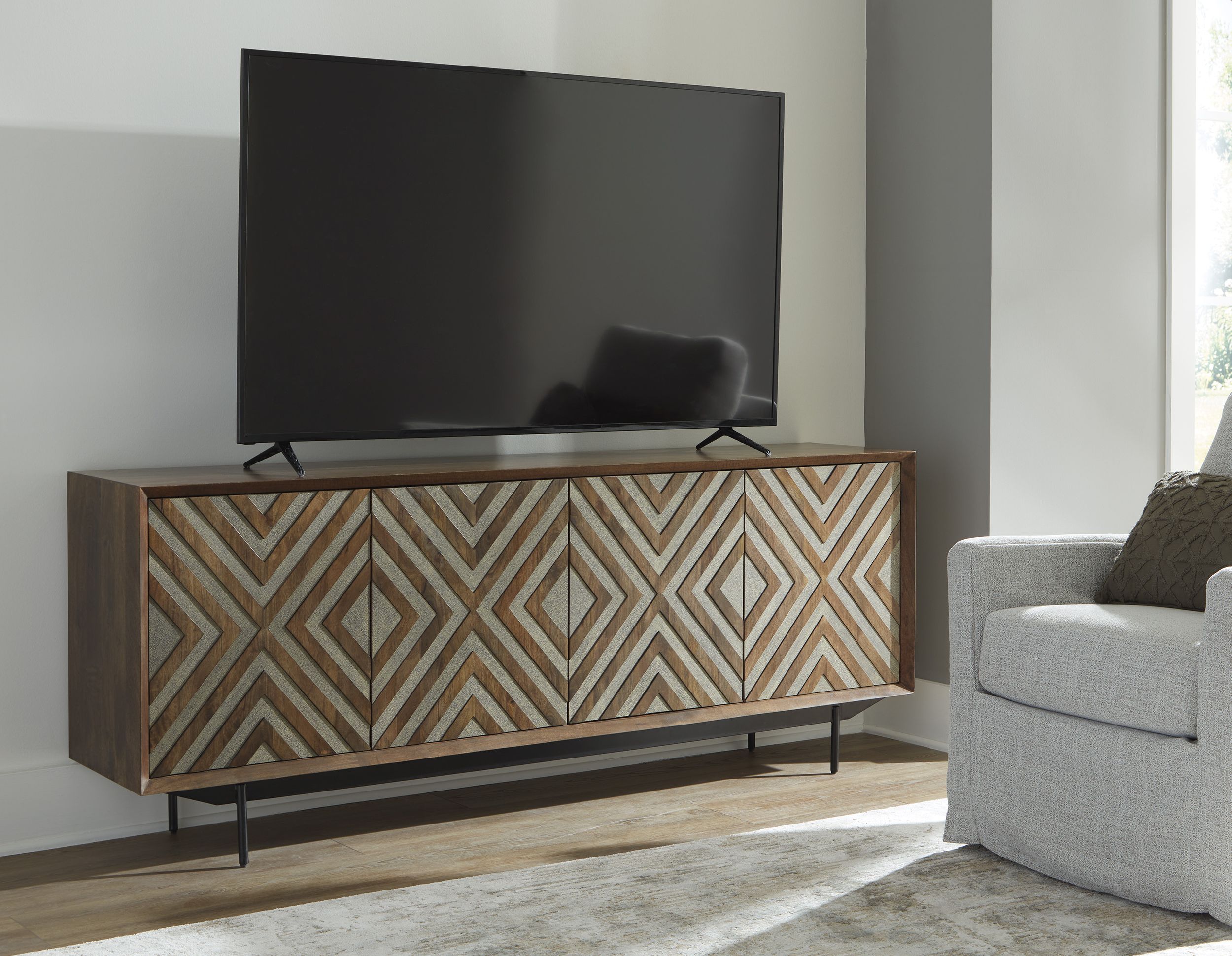 Dreggan 4-Door Wood Accent Cabinet | Brown & Gold Glam