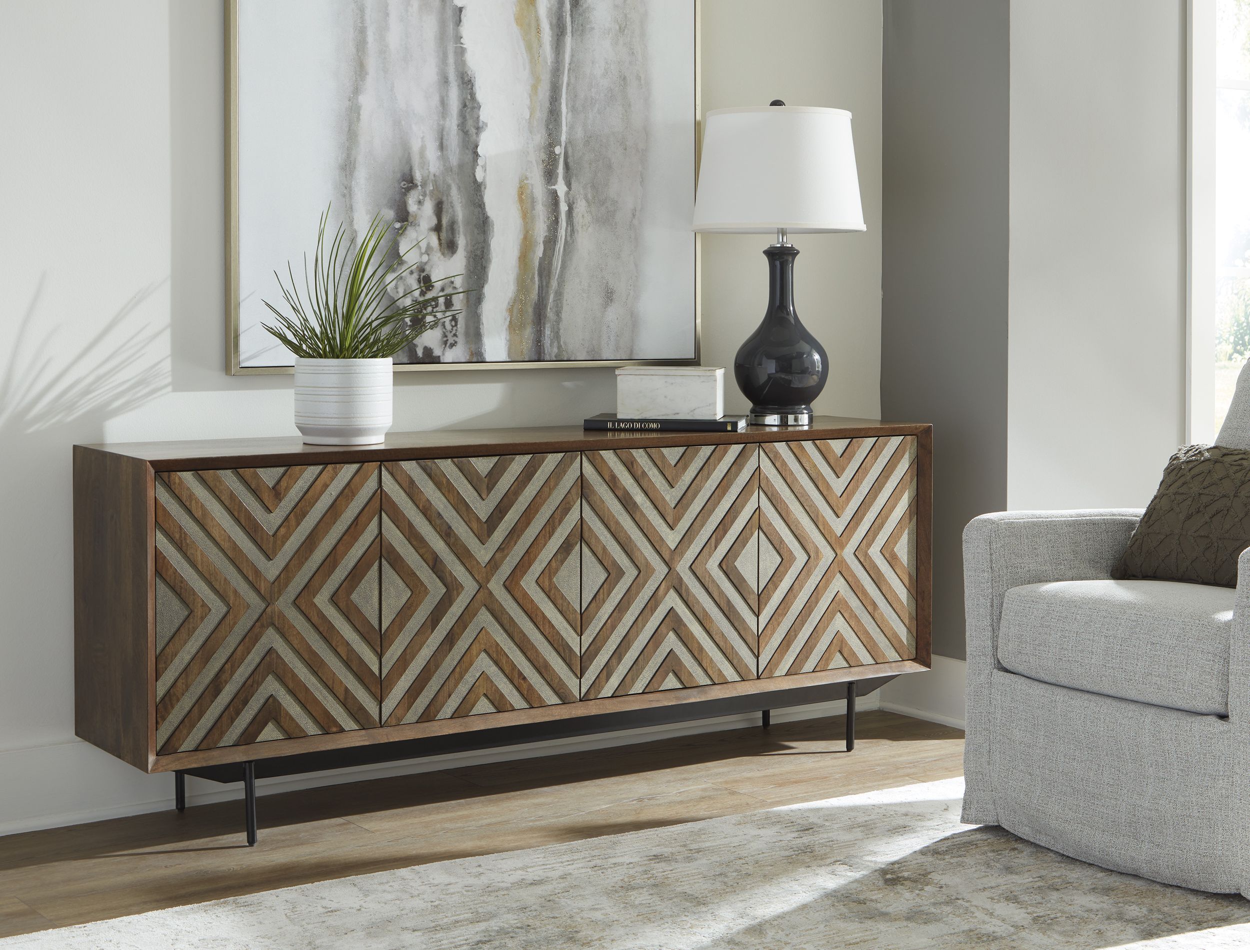 Dreggan 4-Door Wood Accent Cabinet | Brown & Gold Glam
