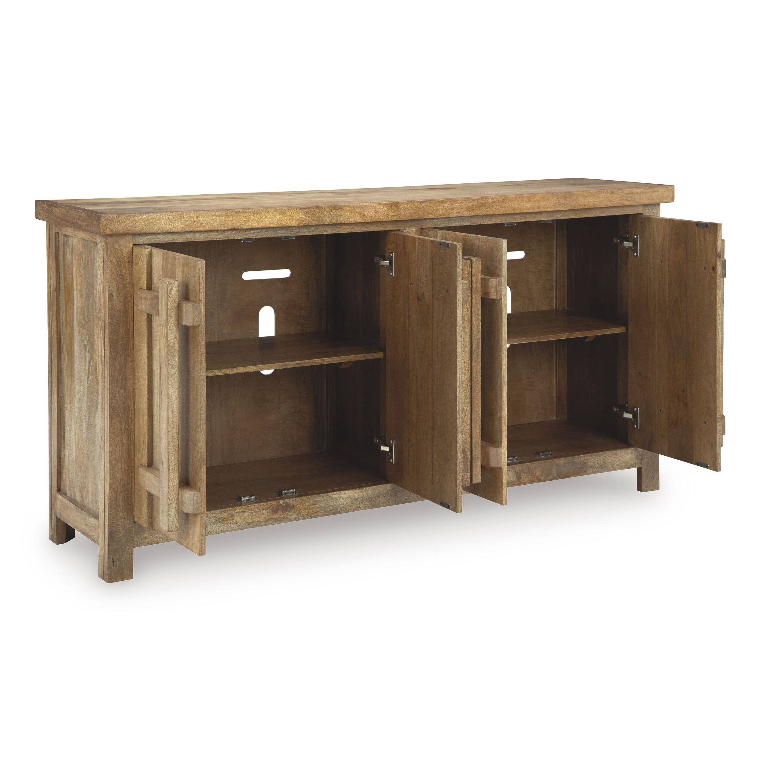 Dresor 4-Door Natural Wood Accent Cabinet | Storage Sideboard