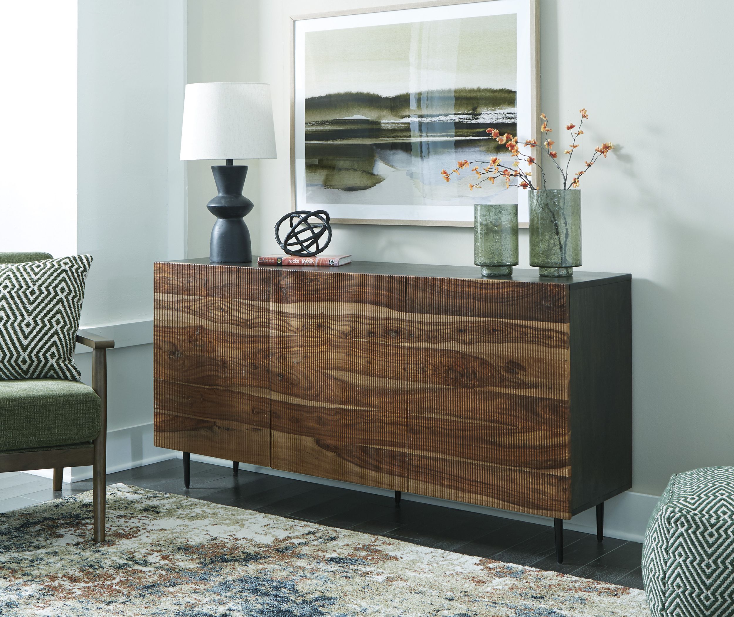 Darrey 3-Door Wood Accent Cabinet | Natural Brown Storage