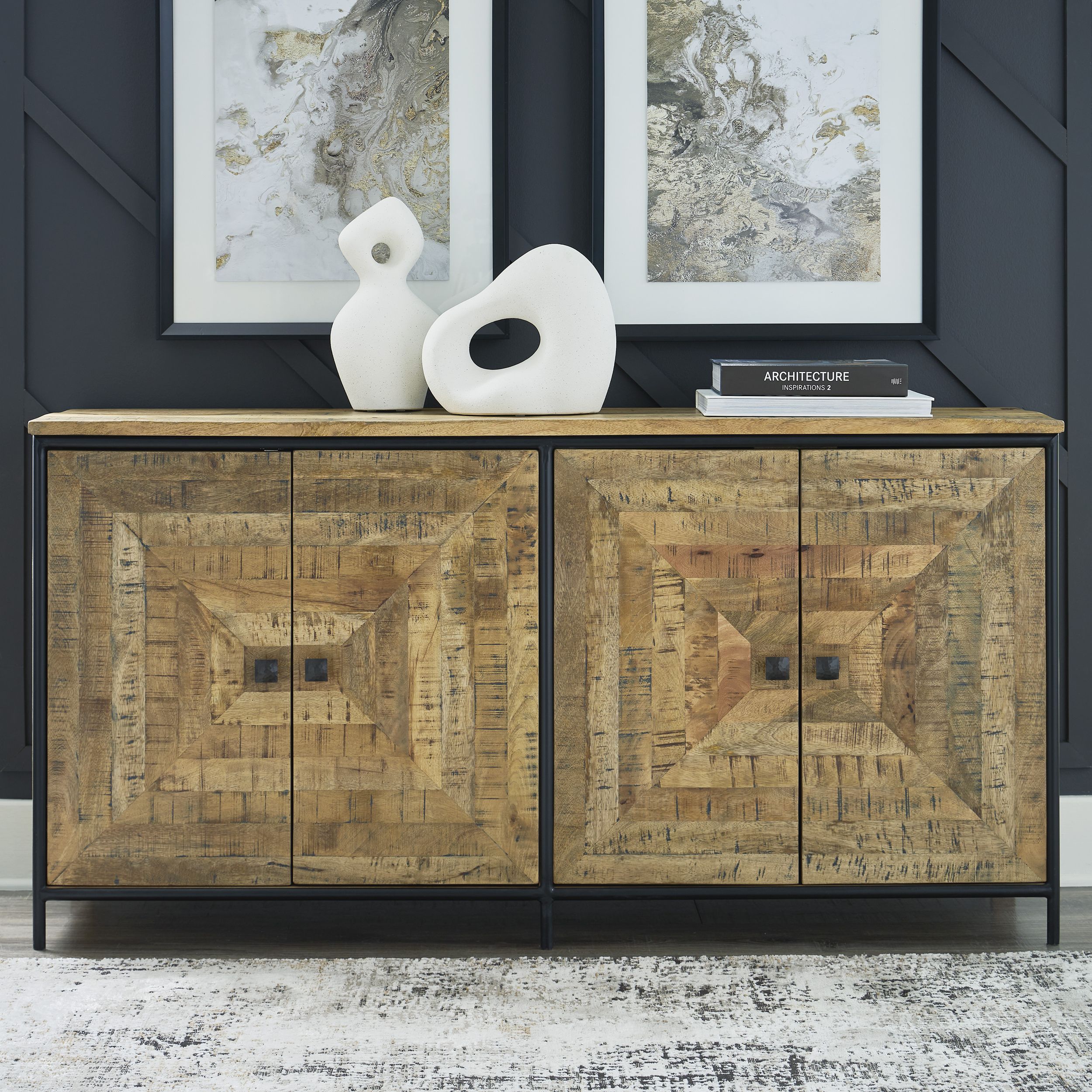 Camney 4-Door Wood Accent Cabinet | Two-Toned Storage