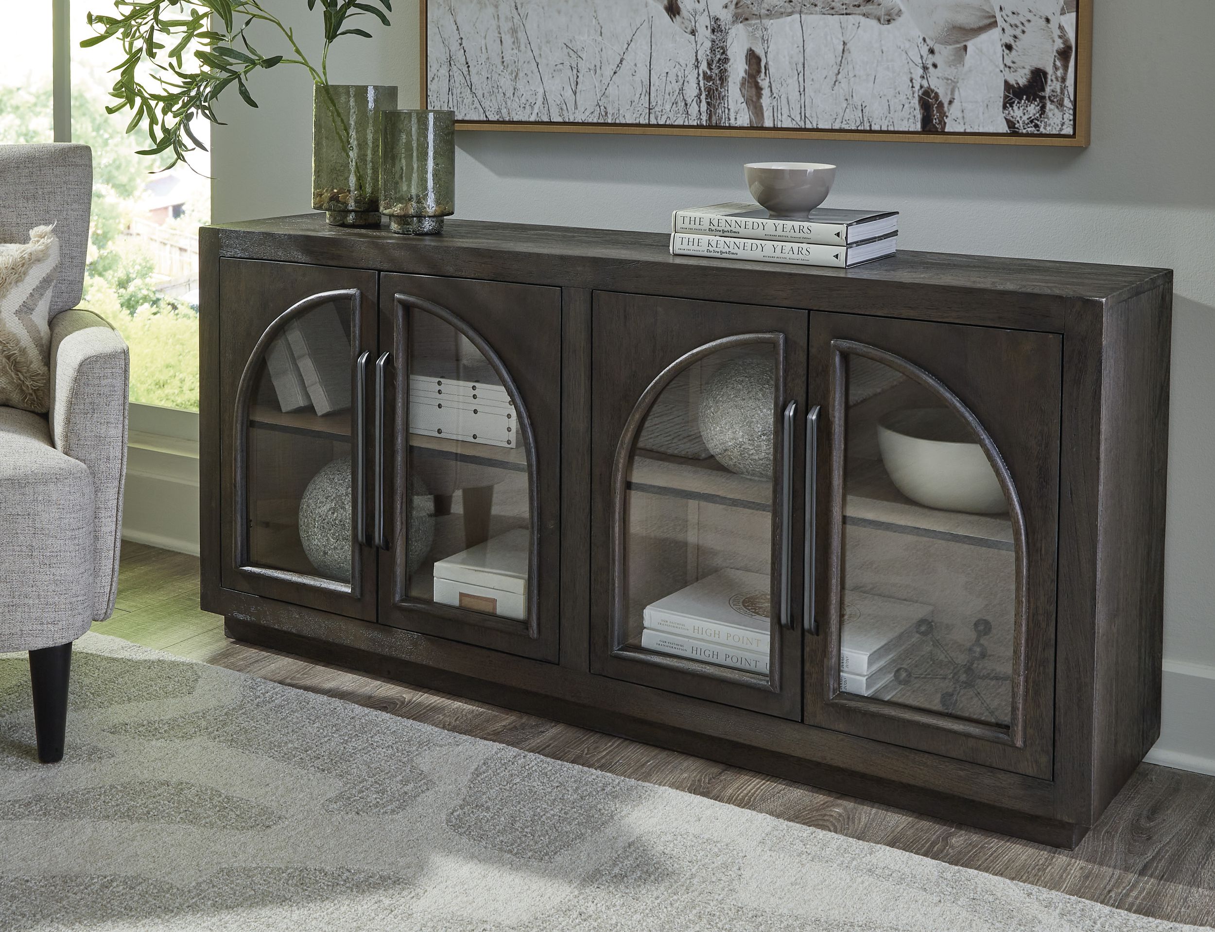 Dreley 4-Door Arched Accent Cabinet | Grayish Brown Buffet