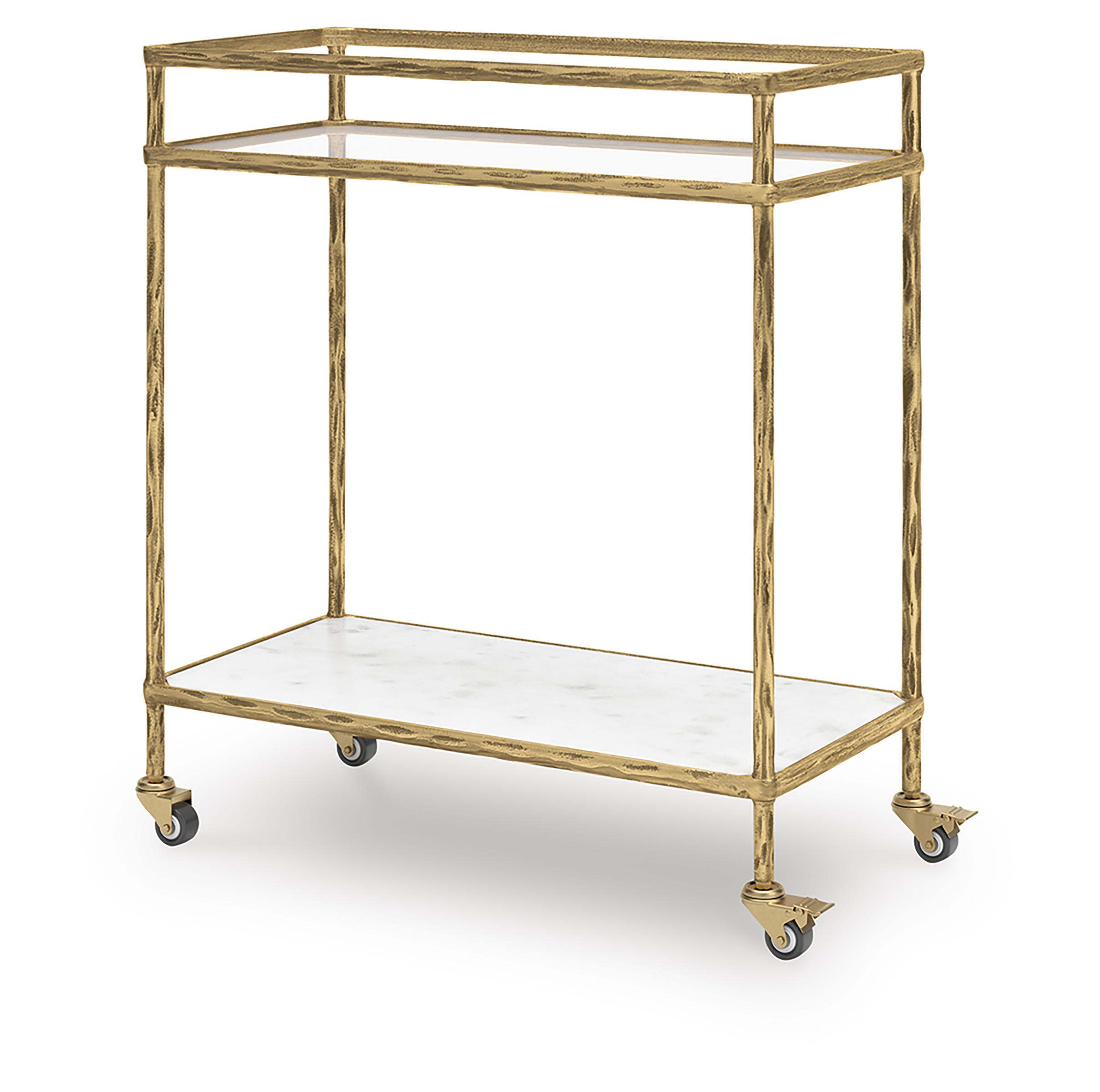 Plattfield Aluminum 2-Tier Bar Cart - Antique Gold & Marble