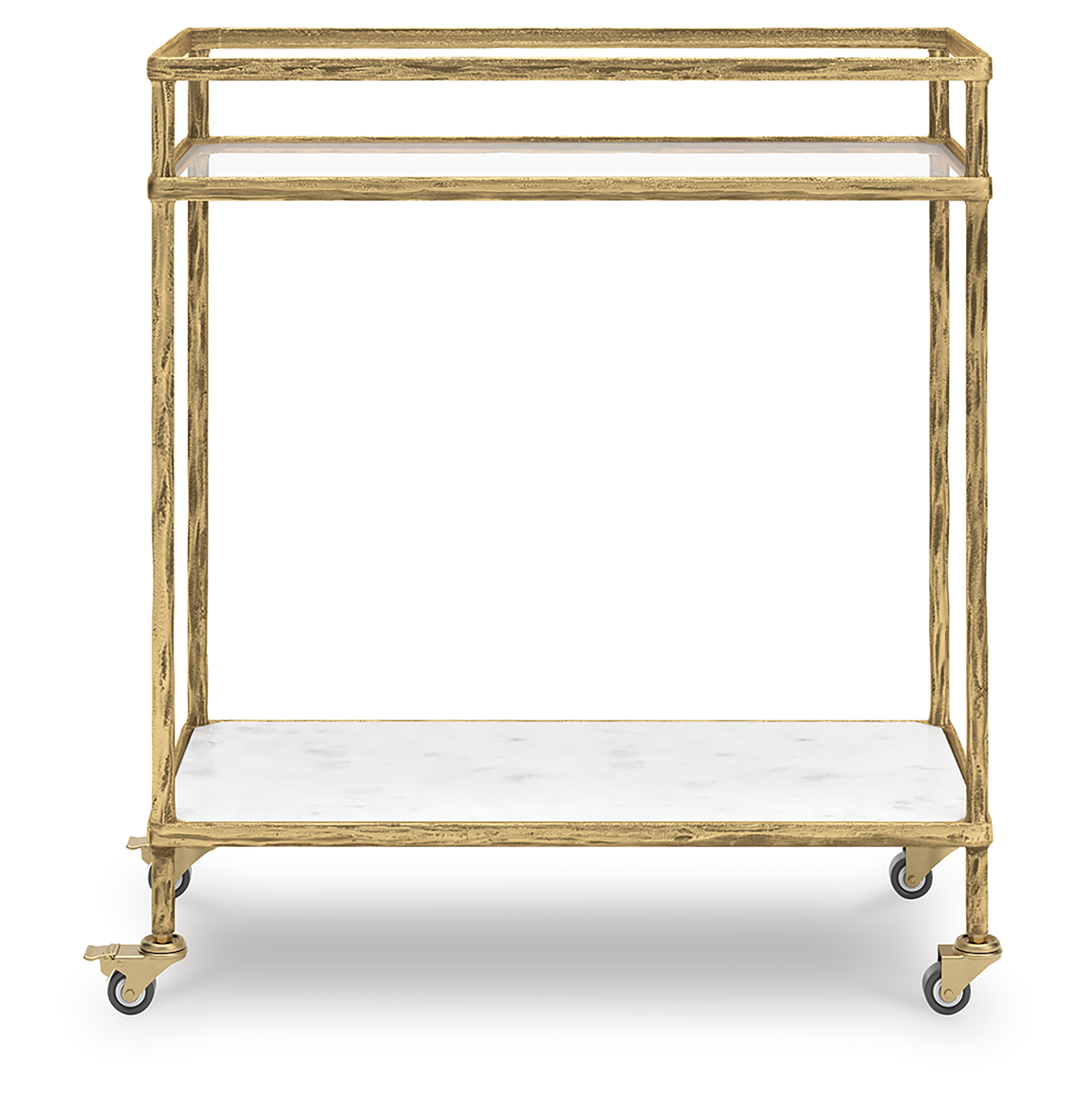 Plattfield Aluminum 2-Tier Bar Cart - Antique Gold & Marble