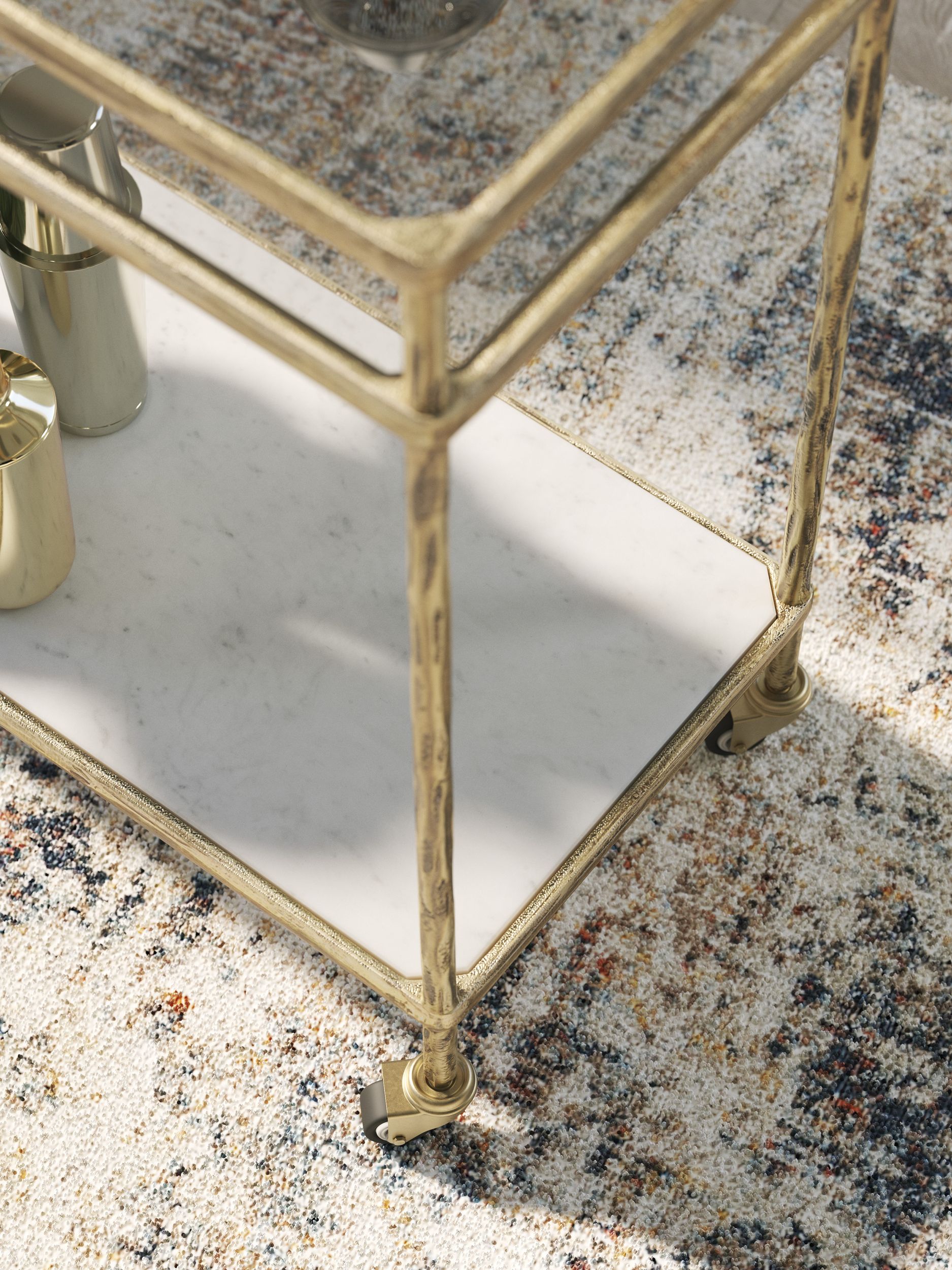 Plattfield Aluminum 2-Tier Bar Cart - Antique Gold & Marble