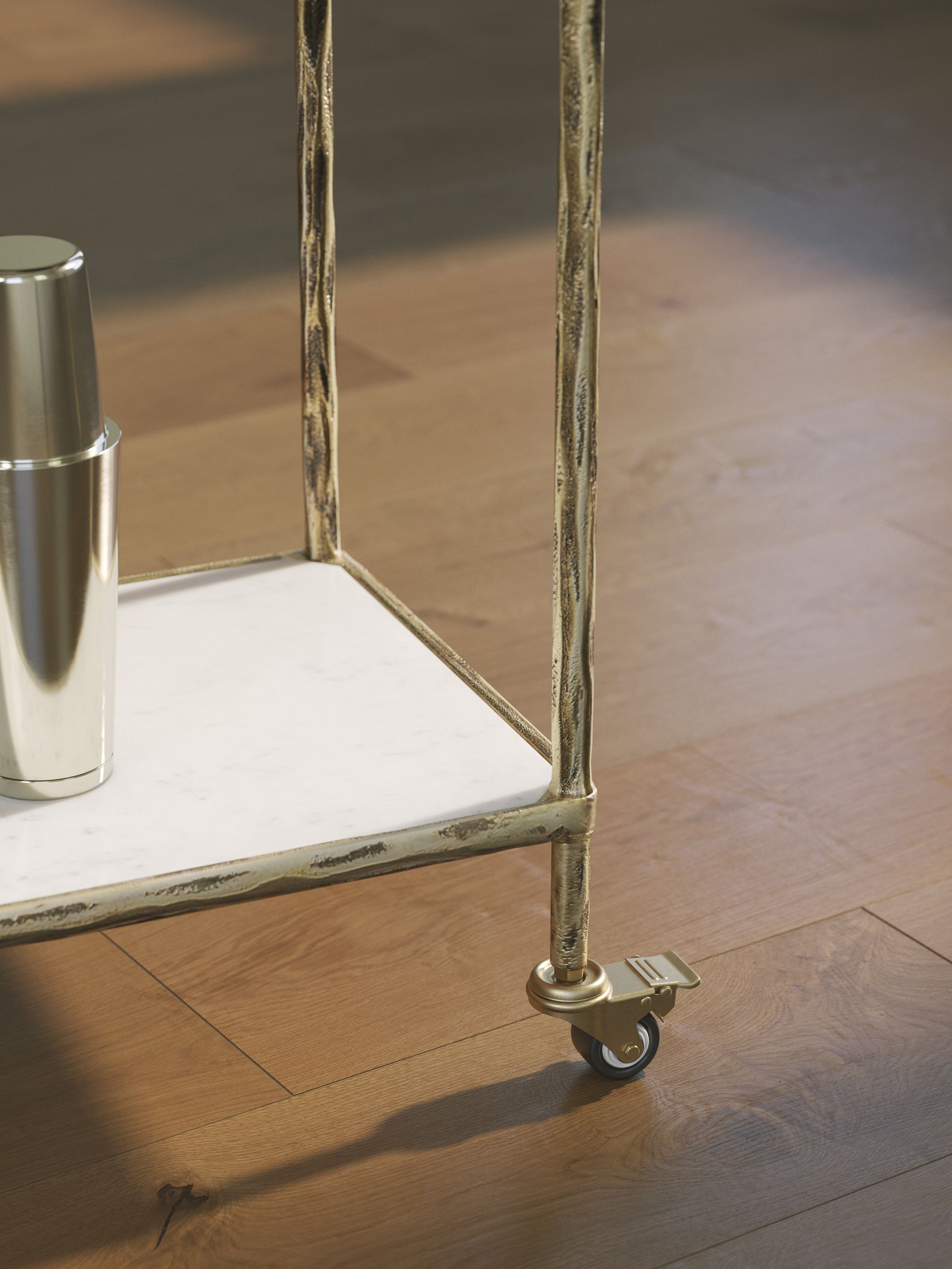 Plattfield Aluminum 2-Tier Bar Cart - Antique Gold & Marble