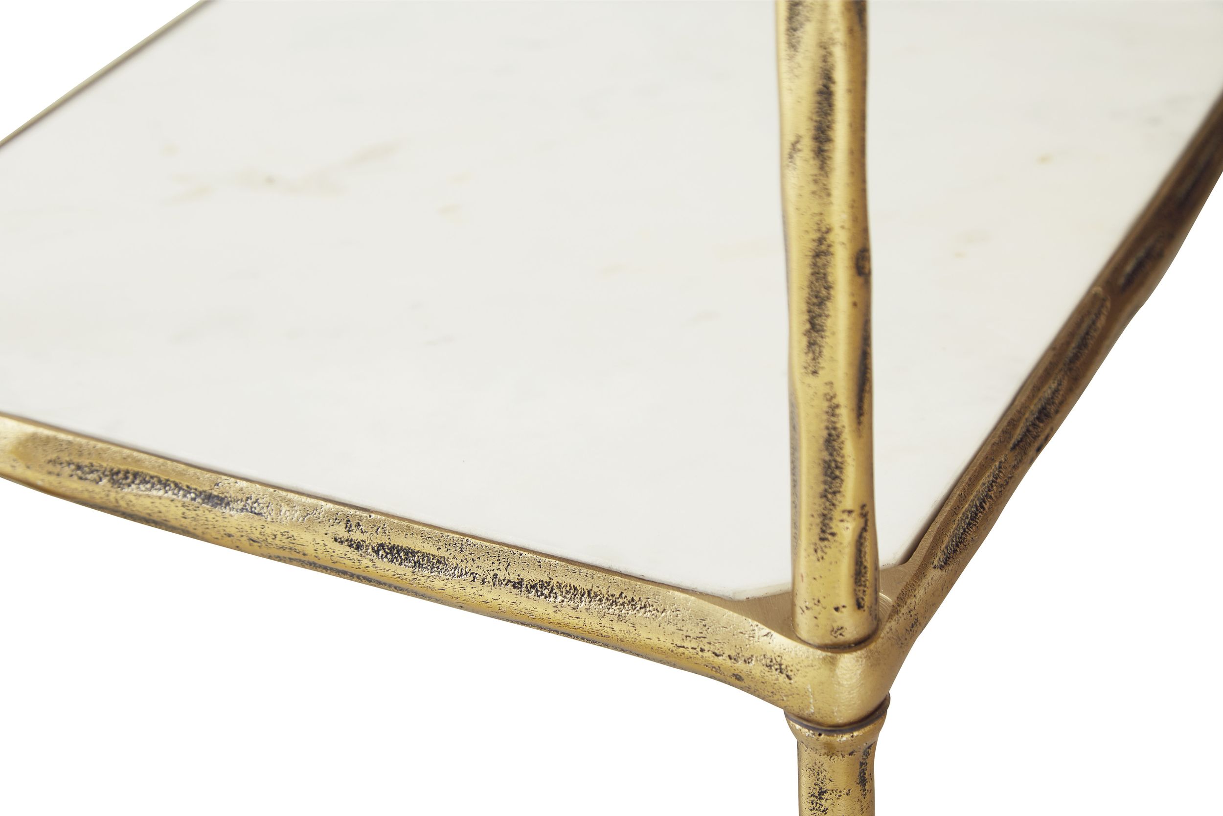 Plattfield Aluminum 2-Tier Bar Cart - Antique Gold & Marble