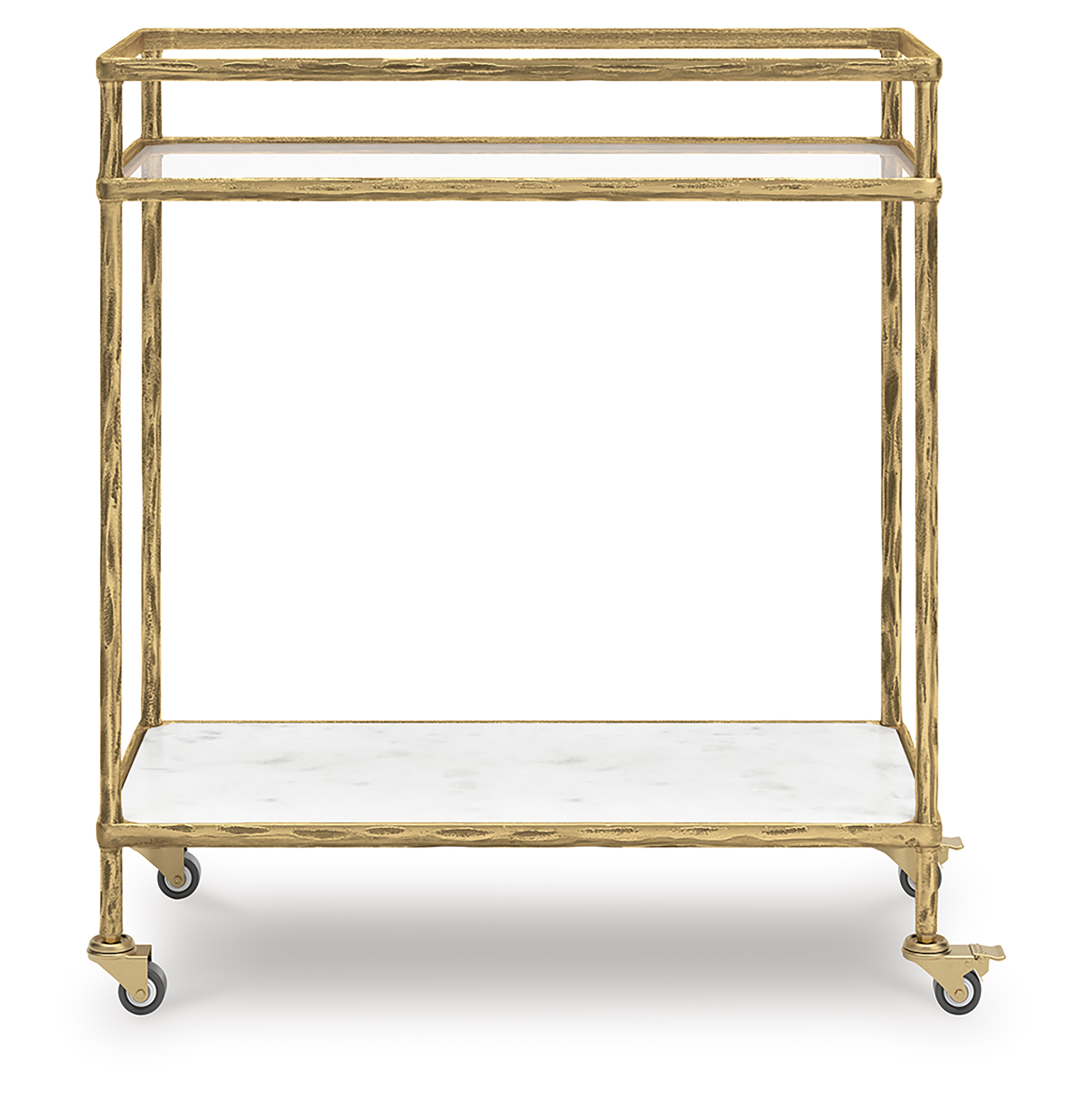 Plattfield Aluminum 2-Tier Bar Cart - Antique Gold & Marble