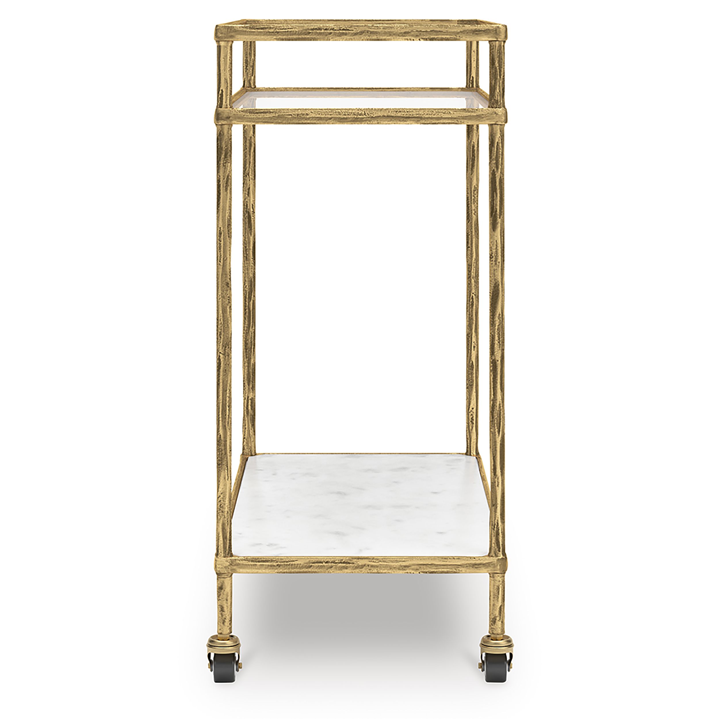 Plattfield Aluminum 2-Tier Bar Cart - Antique Gold & Marble