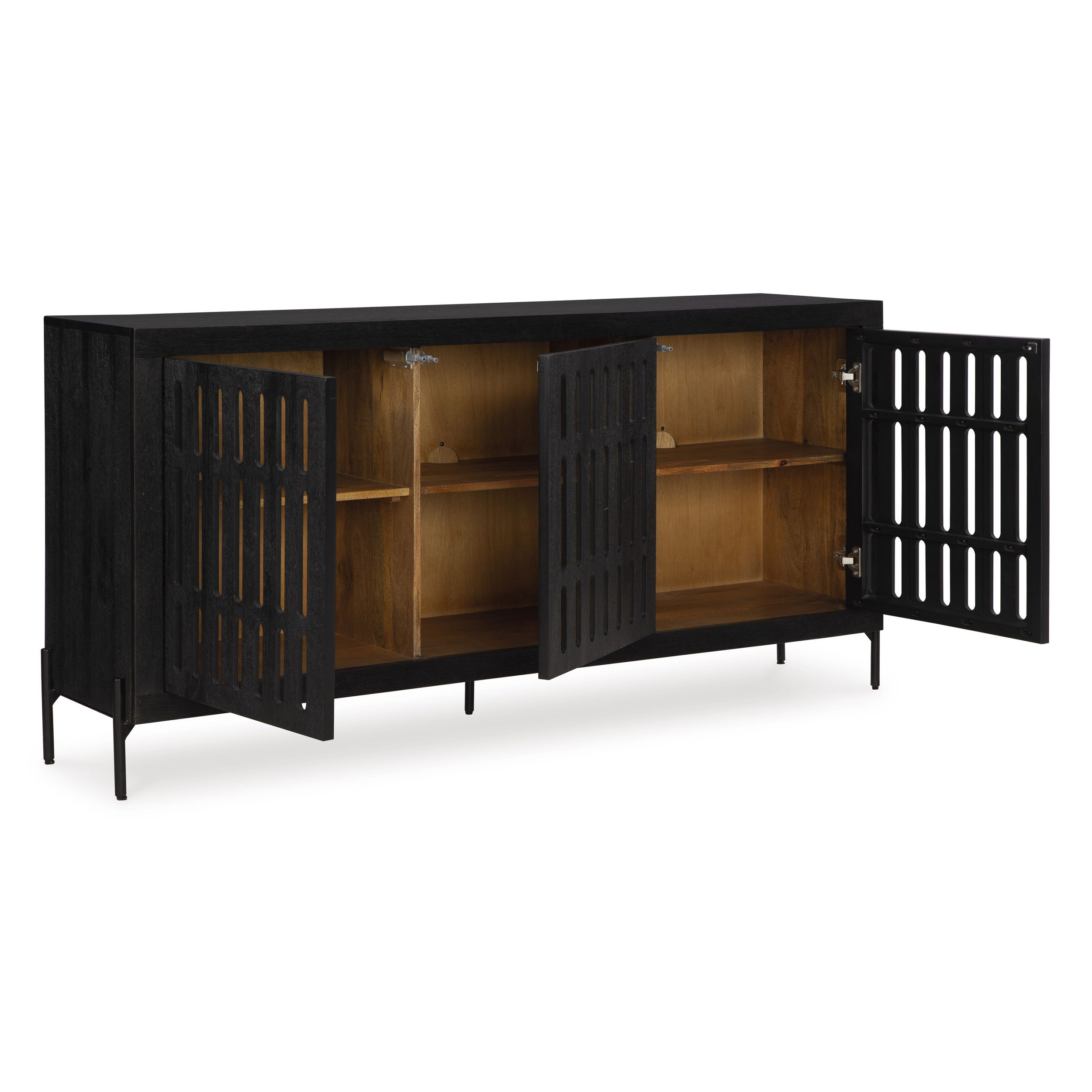 Vallisburg 3-Door Accent Cabinet | Black & Natural Mango Wood