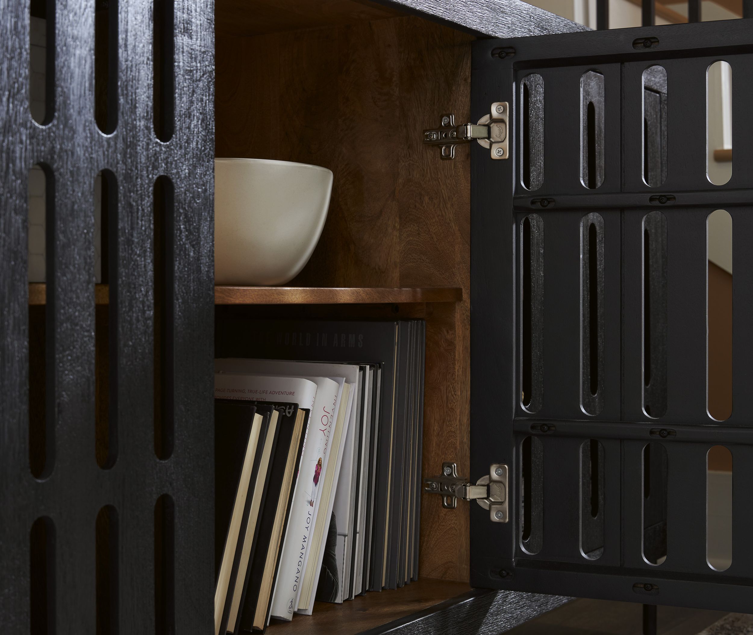 Vallisburg 3-Door Accent Cabinet | Black & Natural Mango Wood
