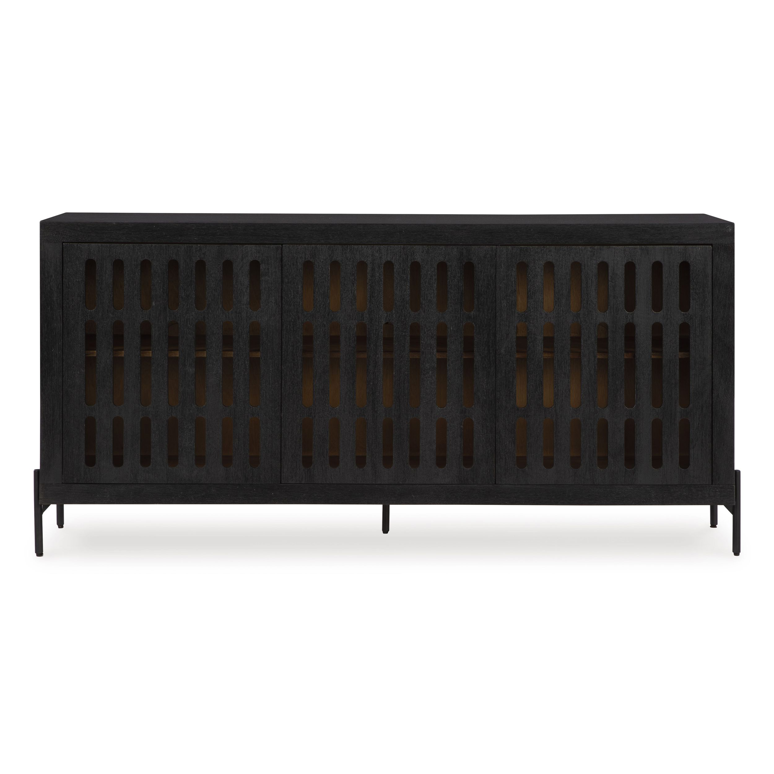 Vallisburg 3-Door Accent Cabinet | Black & Natural Mango Wood