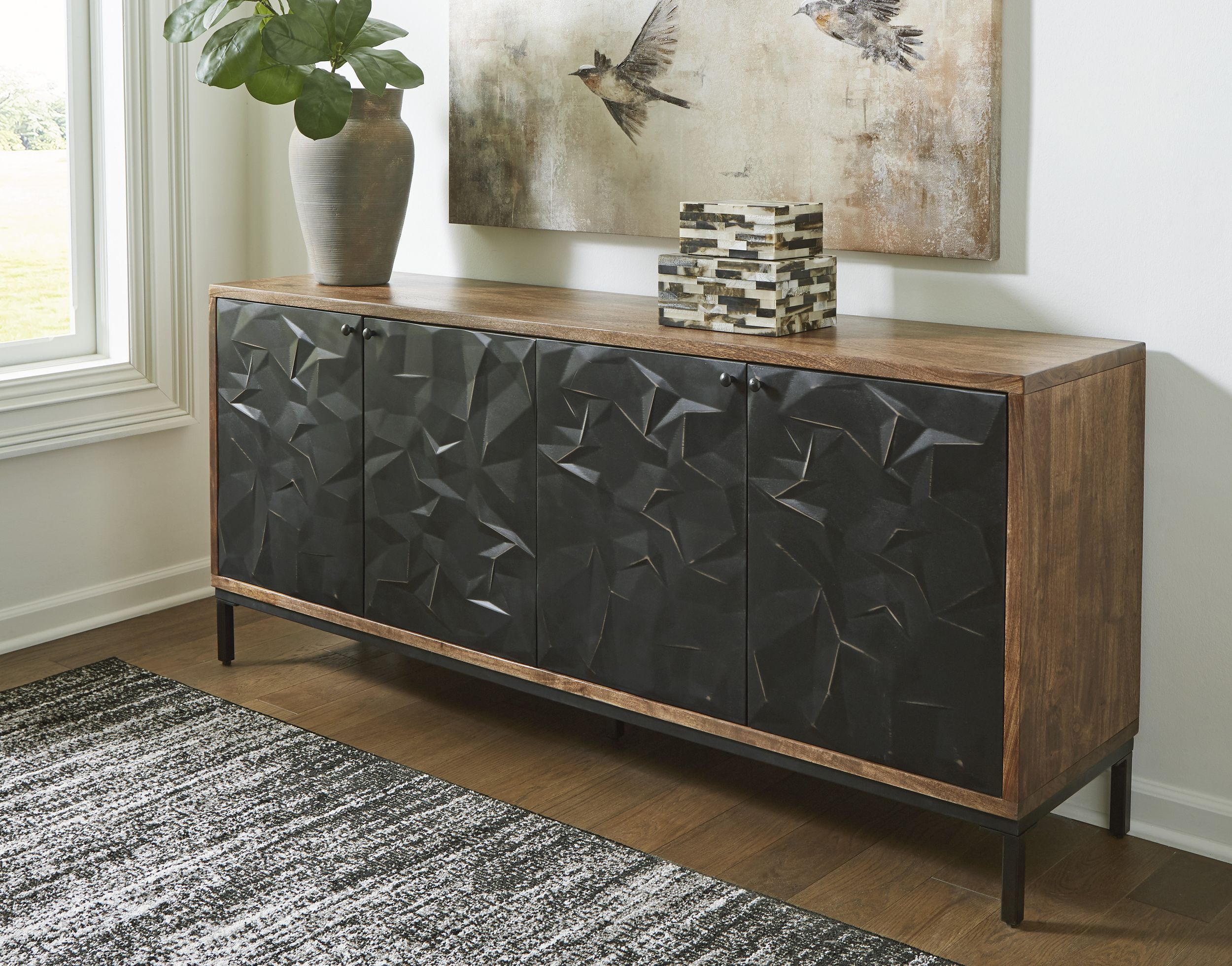 Dorannby 4-Door Wood Accent Cabinet | Two-Toned Storage