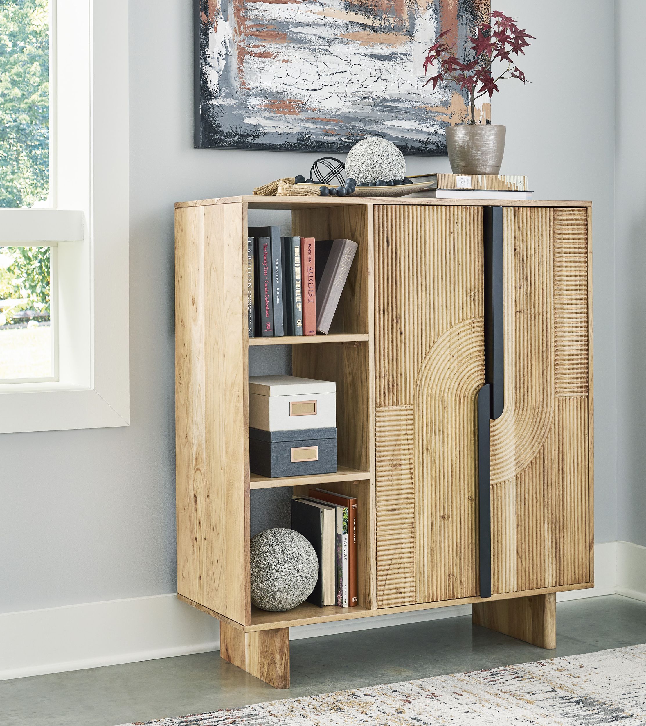 Kierwell Tall 2-Door Accent Cabinet | Natural Wood Storage